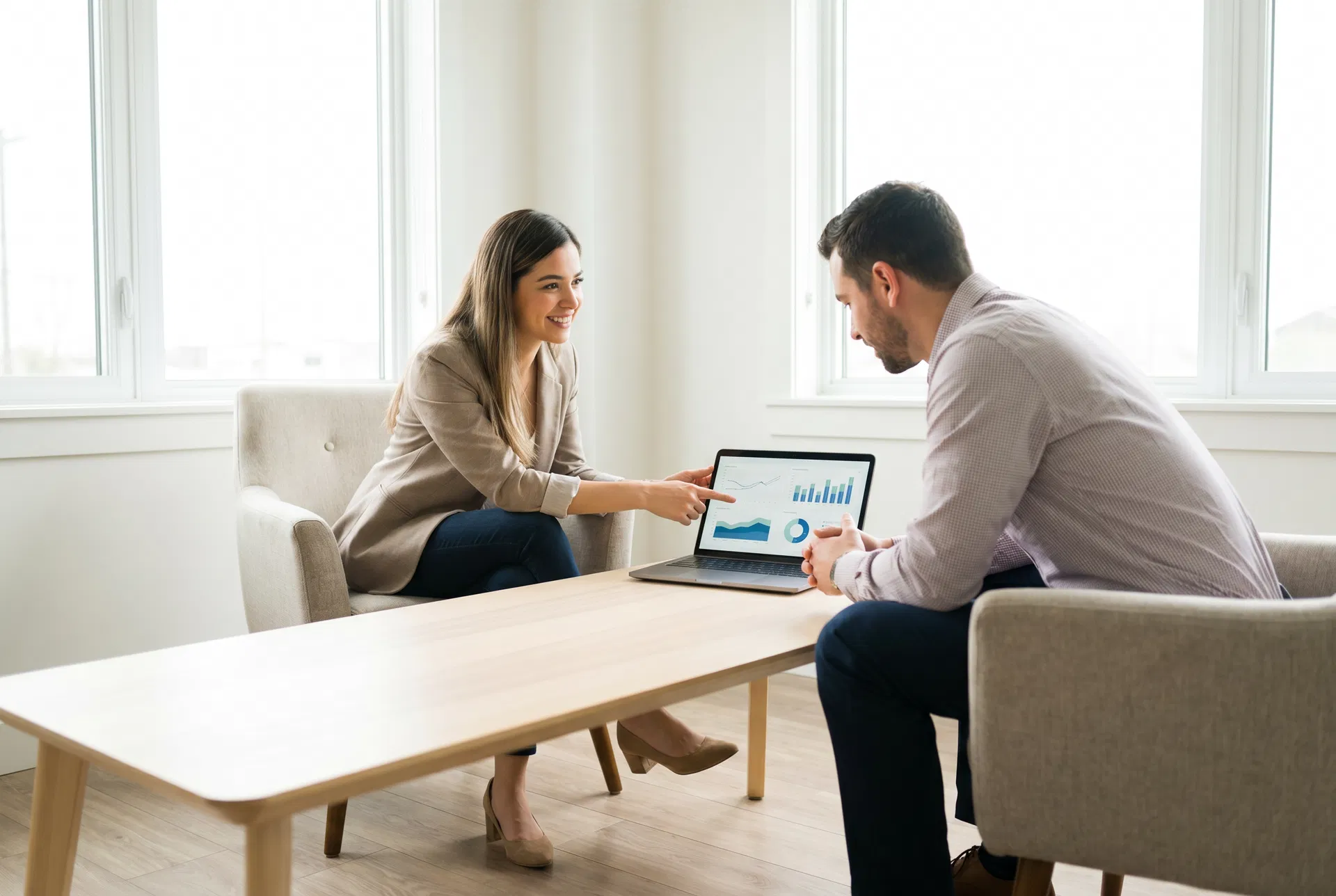 Kreative Freelancerin präsentiert Preisangebot beim Kundengespräch