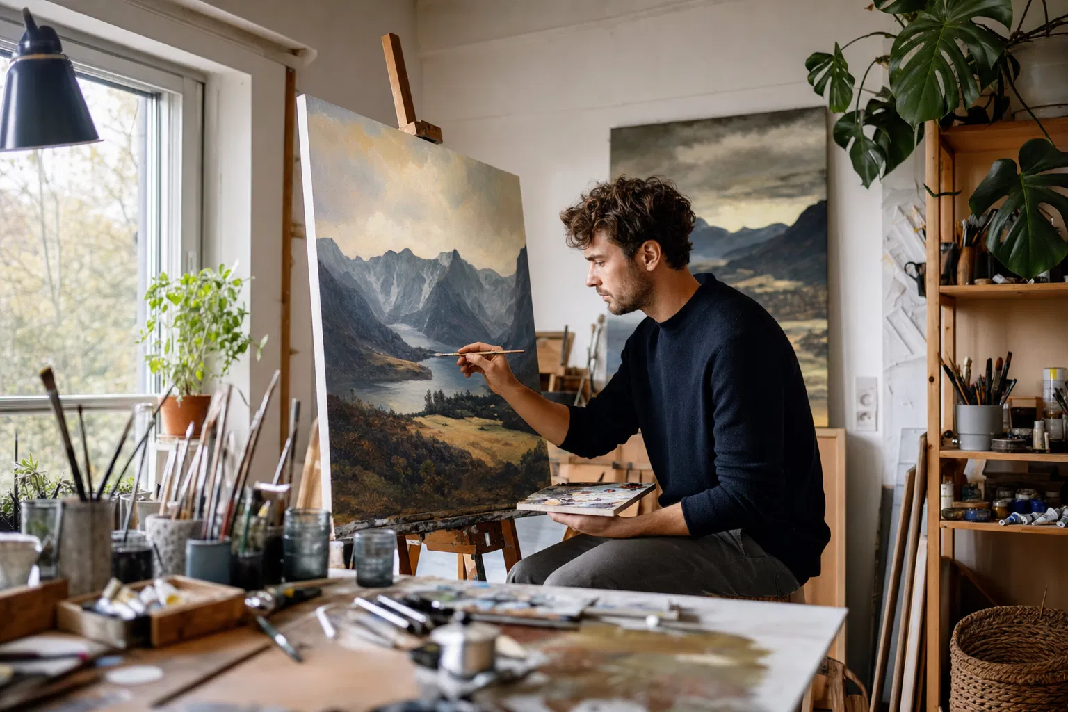 Künstler malt im Atelier – Als Künstler selbstständig machen 2026
