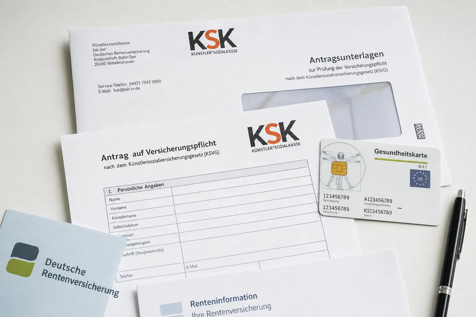 KSK Künstlersozialkasse Antragsunterlagen und Gesundheitskarte
