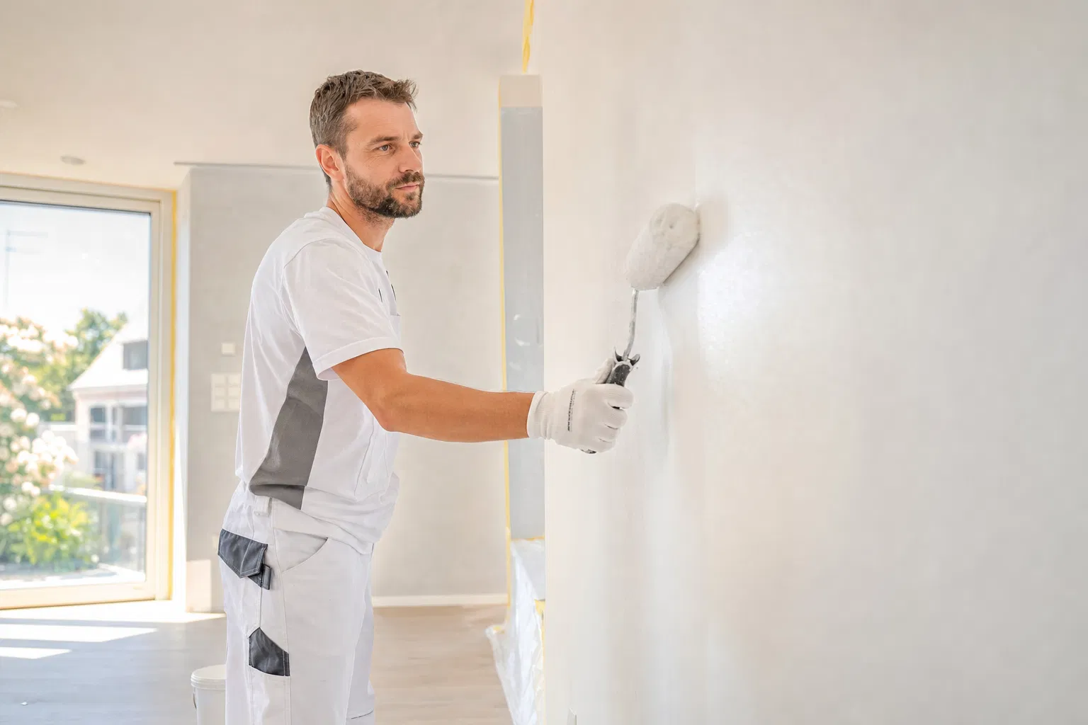 Selbstständiger Maler und Lackierer bei der Arbeit