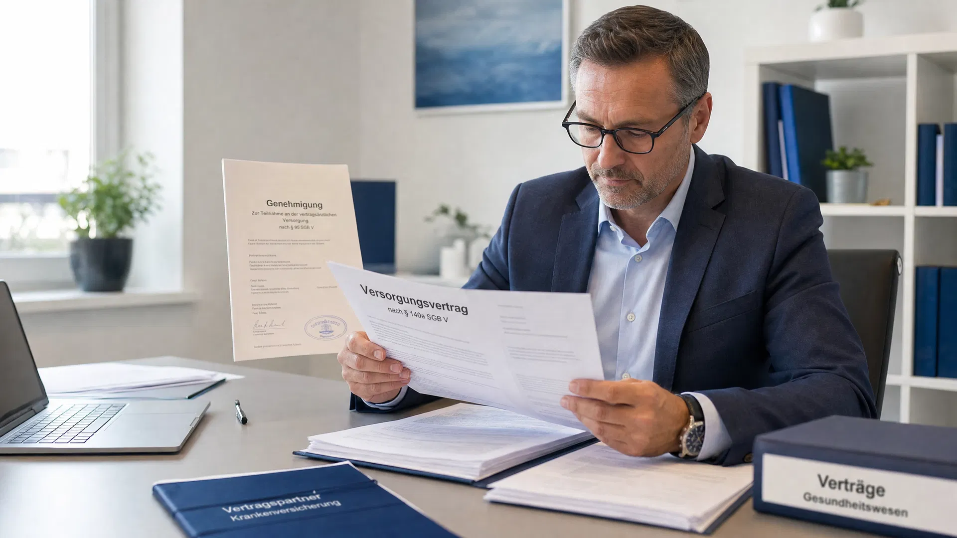 Versorgungsvertrag § 72 SGB XI auf Schreibtisch – Kassenzulassung Pflegedienst
