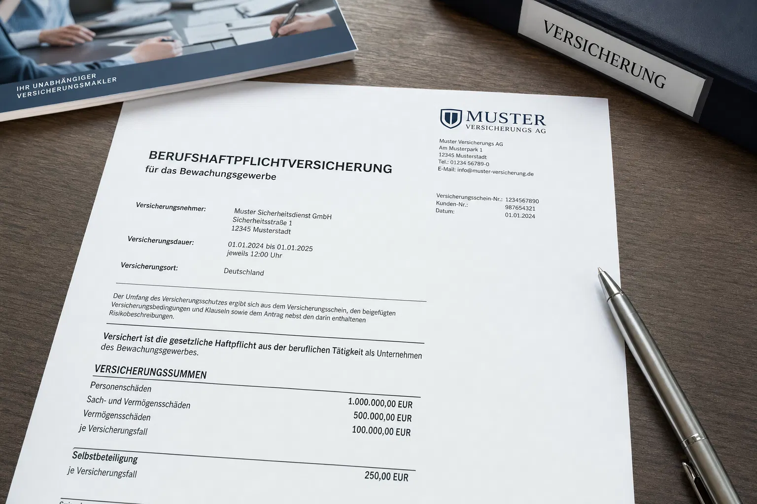 Berufshaftpflichtversicherung für das Bewachungsgewerbe mit vier gesetzlichen Mindestversicherungssummen nach BewachV