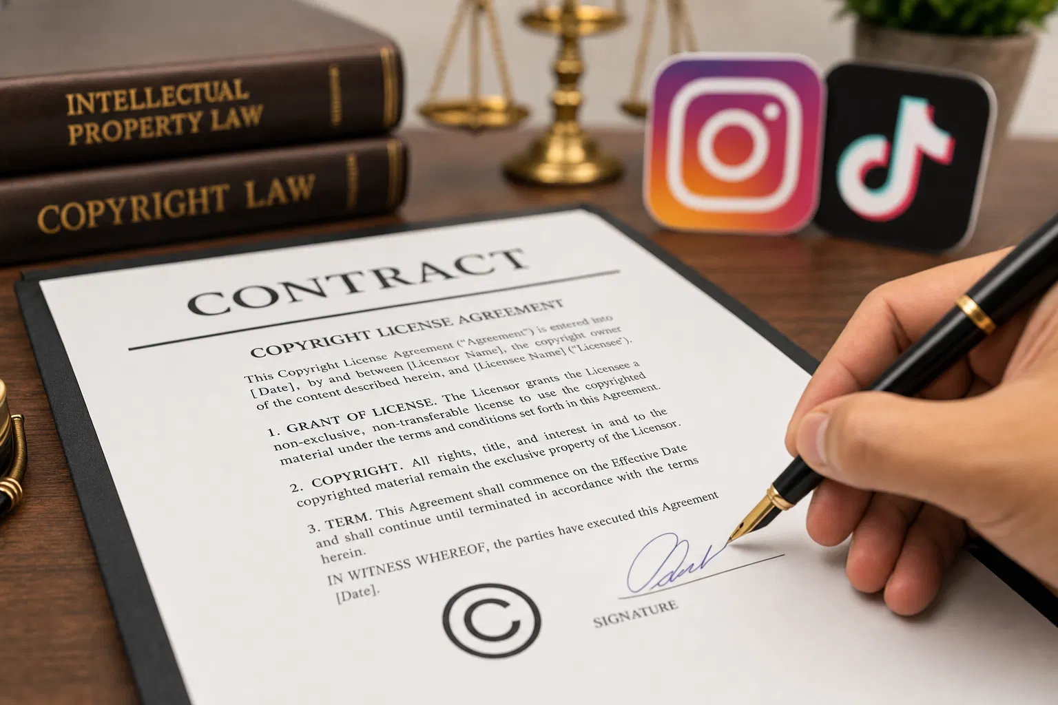Copyright-Lizenzvertrag mit Instagram und TikTok Icons – Urheberrecht § 31 UrhG Social Media Agentur