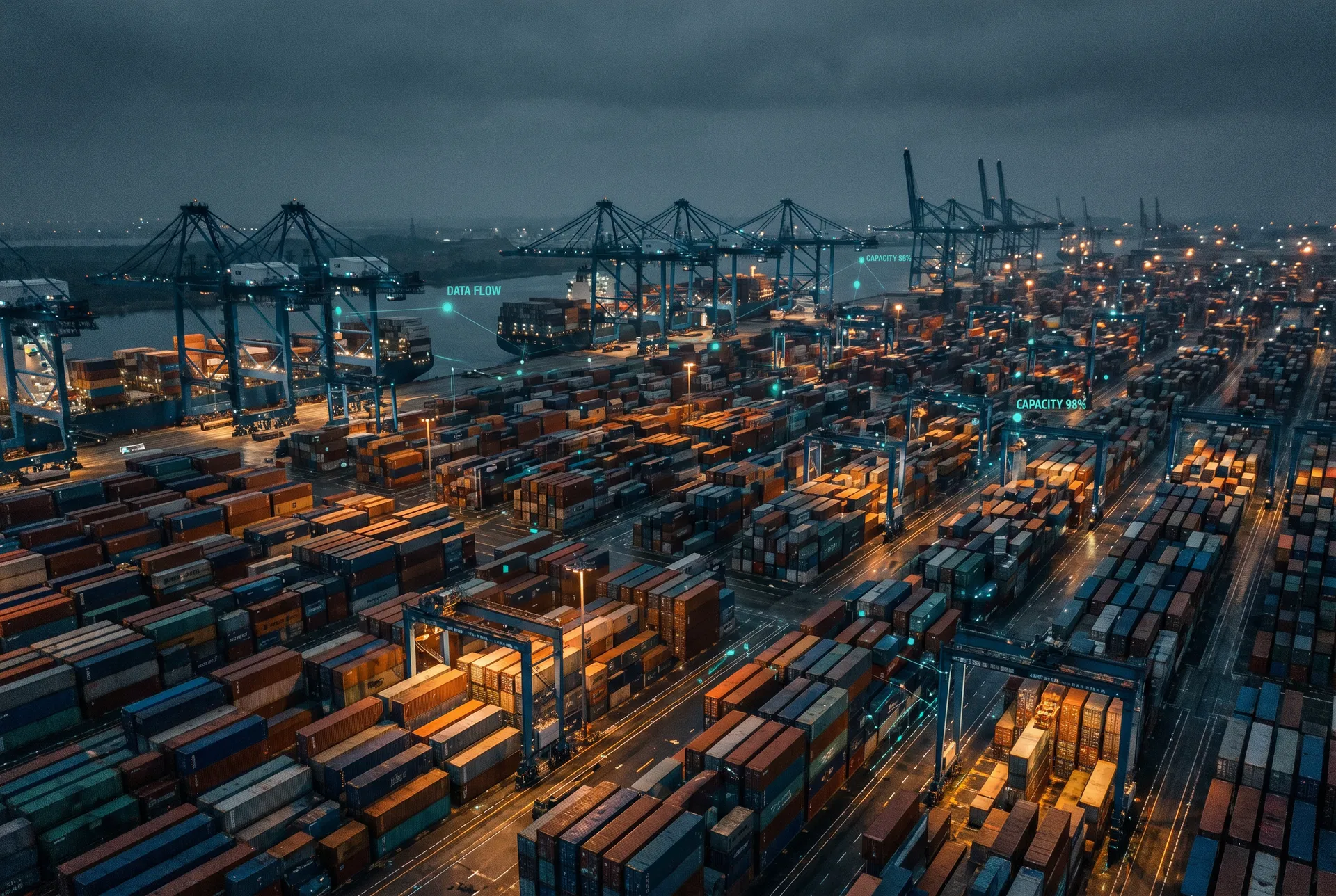 Global container port at night