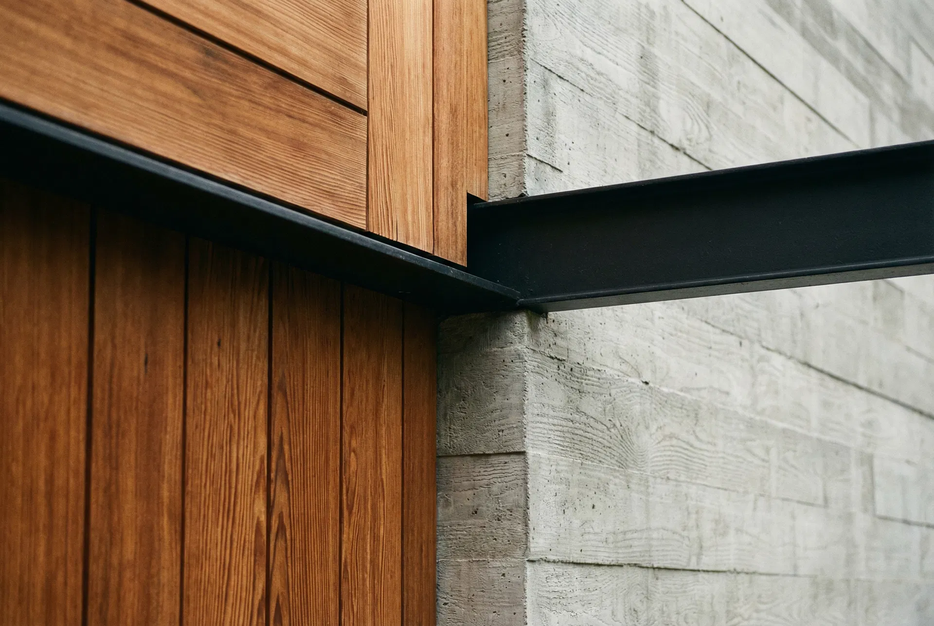 Material palette — cedar, concrete, steel