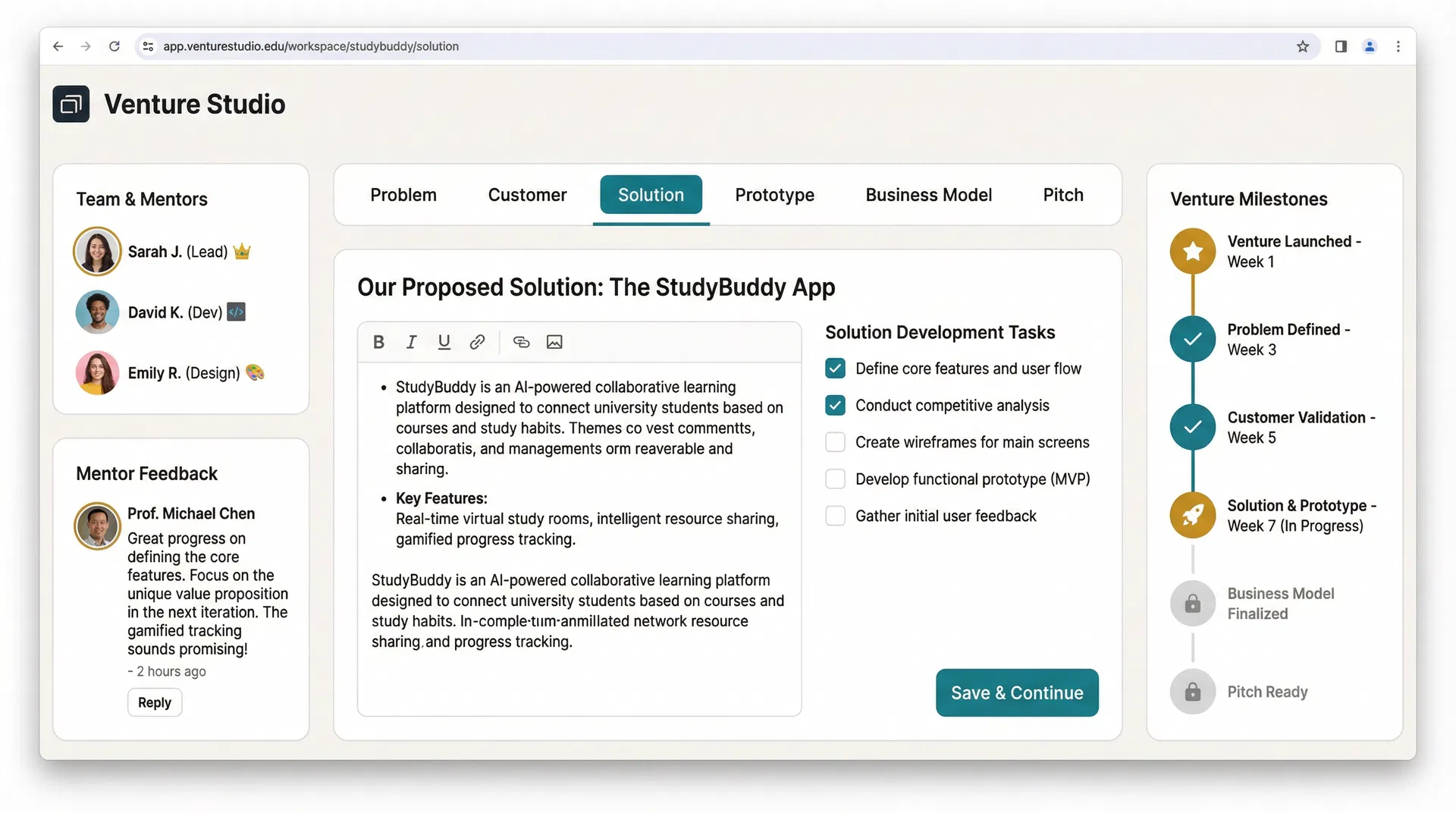 Spark Venture Studio student workspace