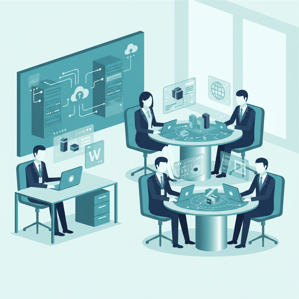 Modern office setting with Walmart suppliers using technology