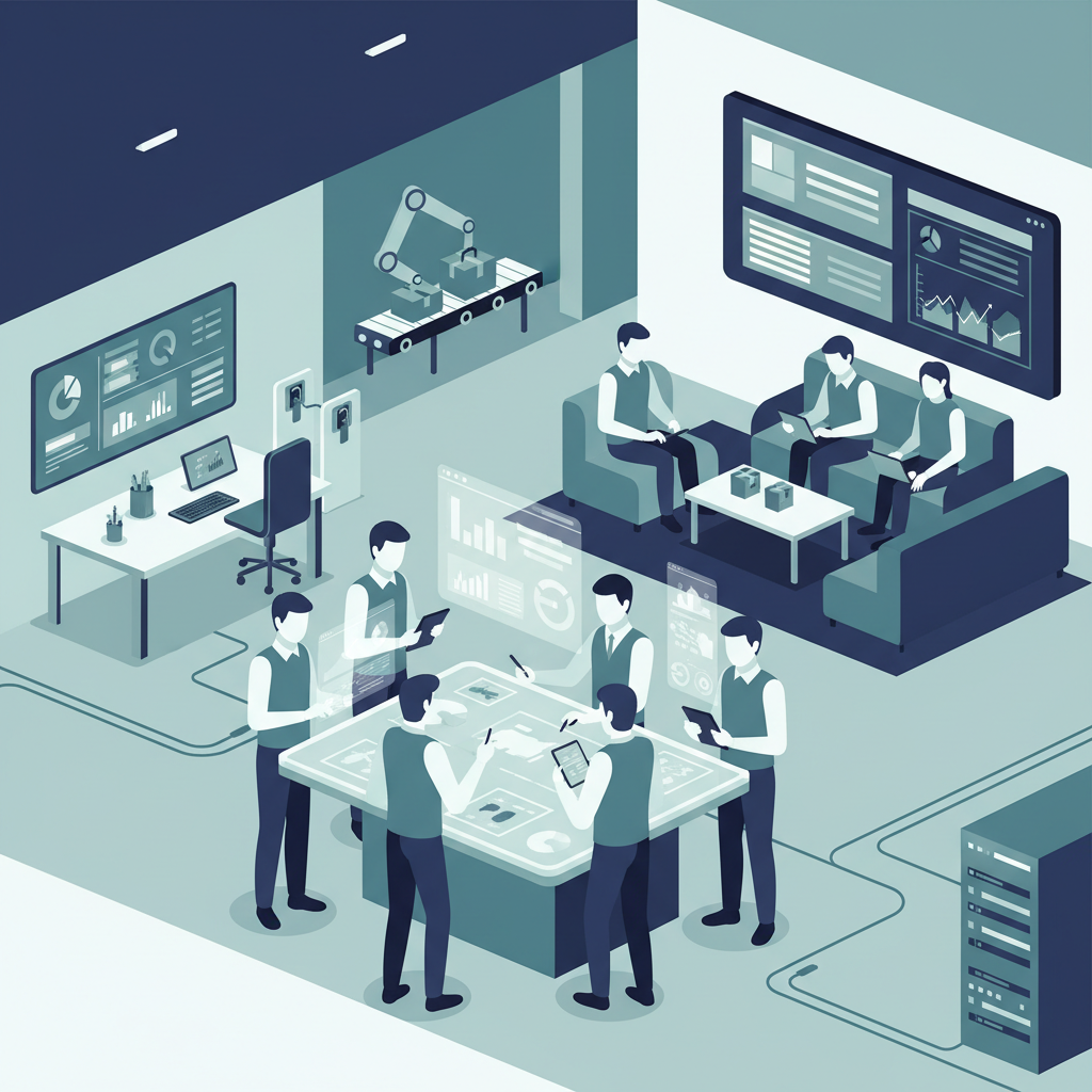 Modern office setting with Walmart suppliers using technology