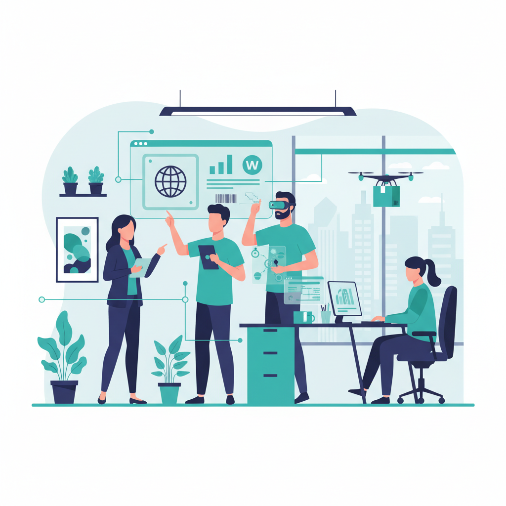 Modern office setting with Walmart suppliers using technology