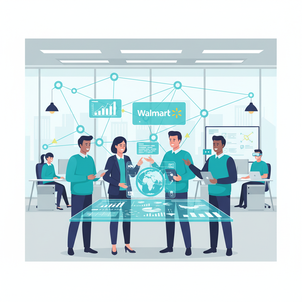 Modern office setting with Walmart suppliers using technology