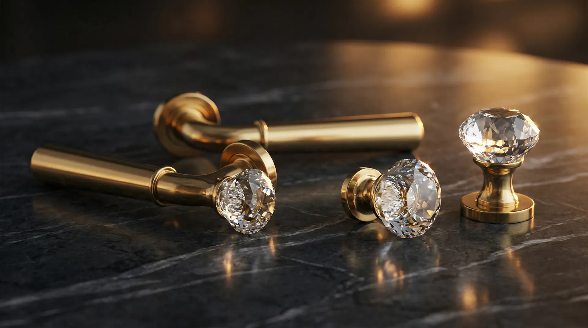 Premium brass handles and crystal knobs