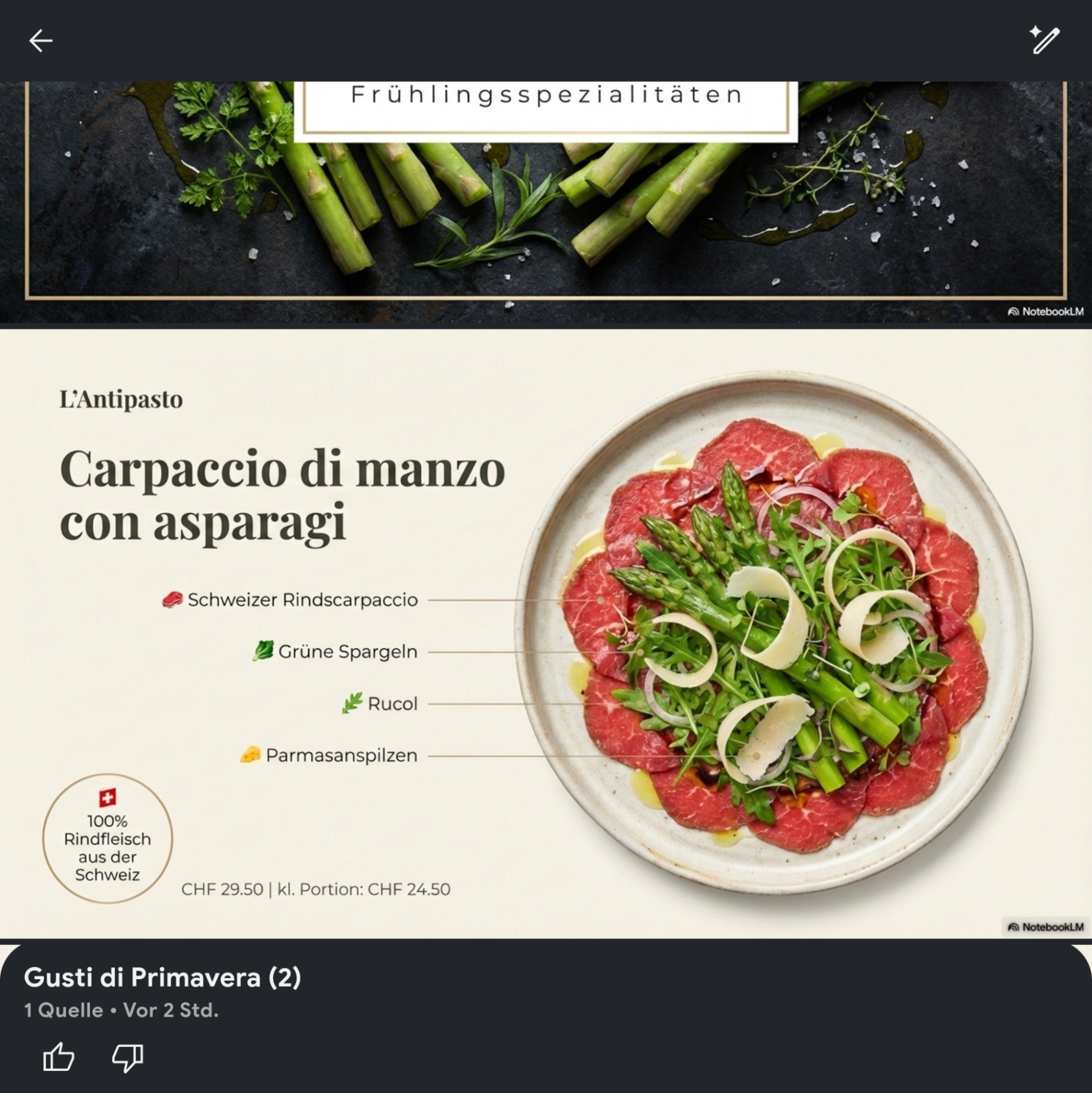 Carpaccio di manzo con asparagi