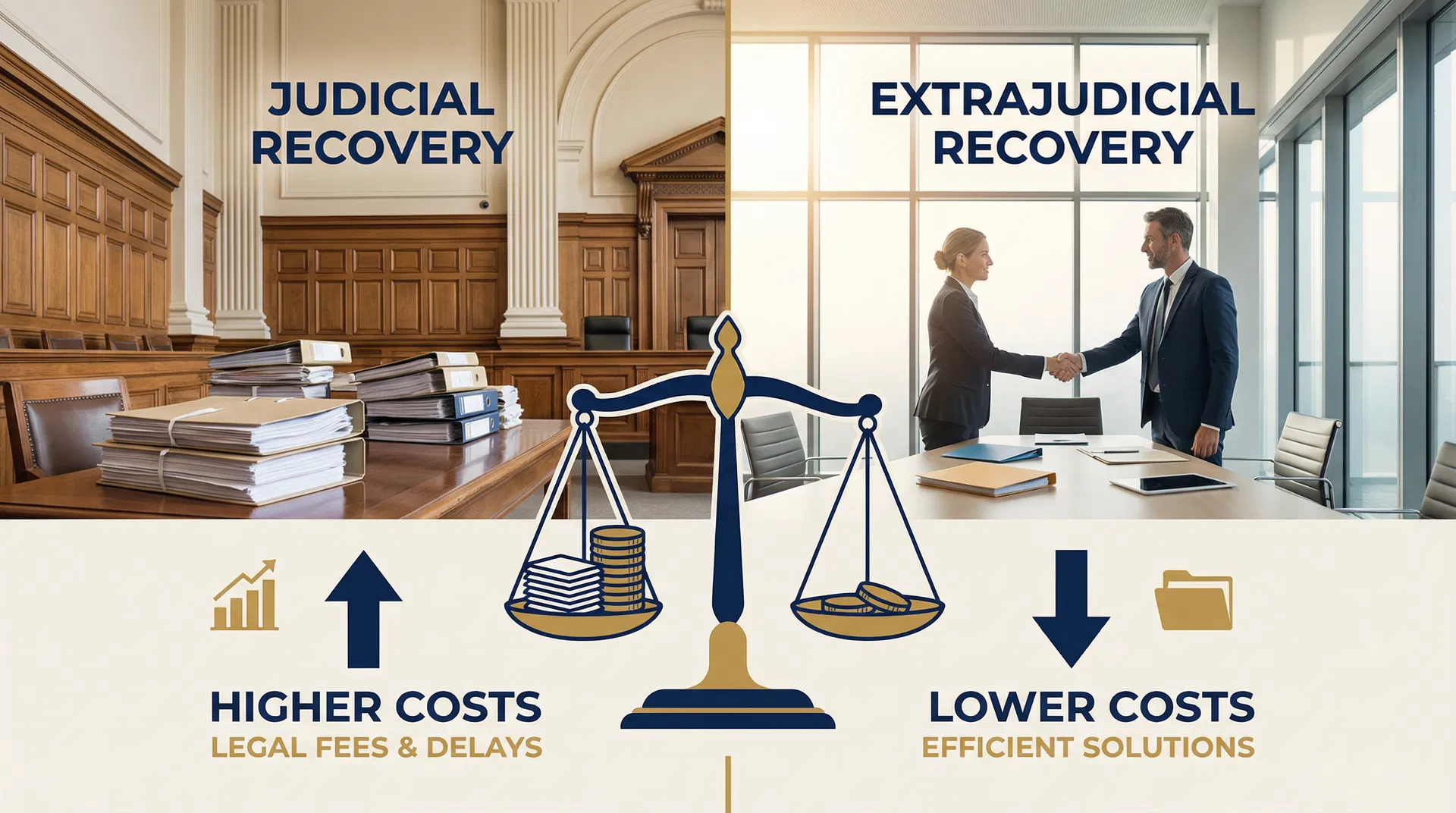 Comparativo de custos entre recuperação extrajudicial e judicial
