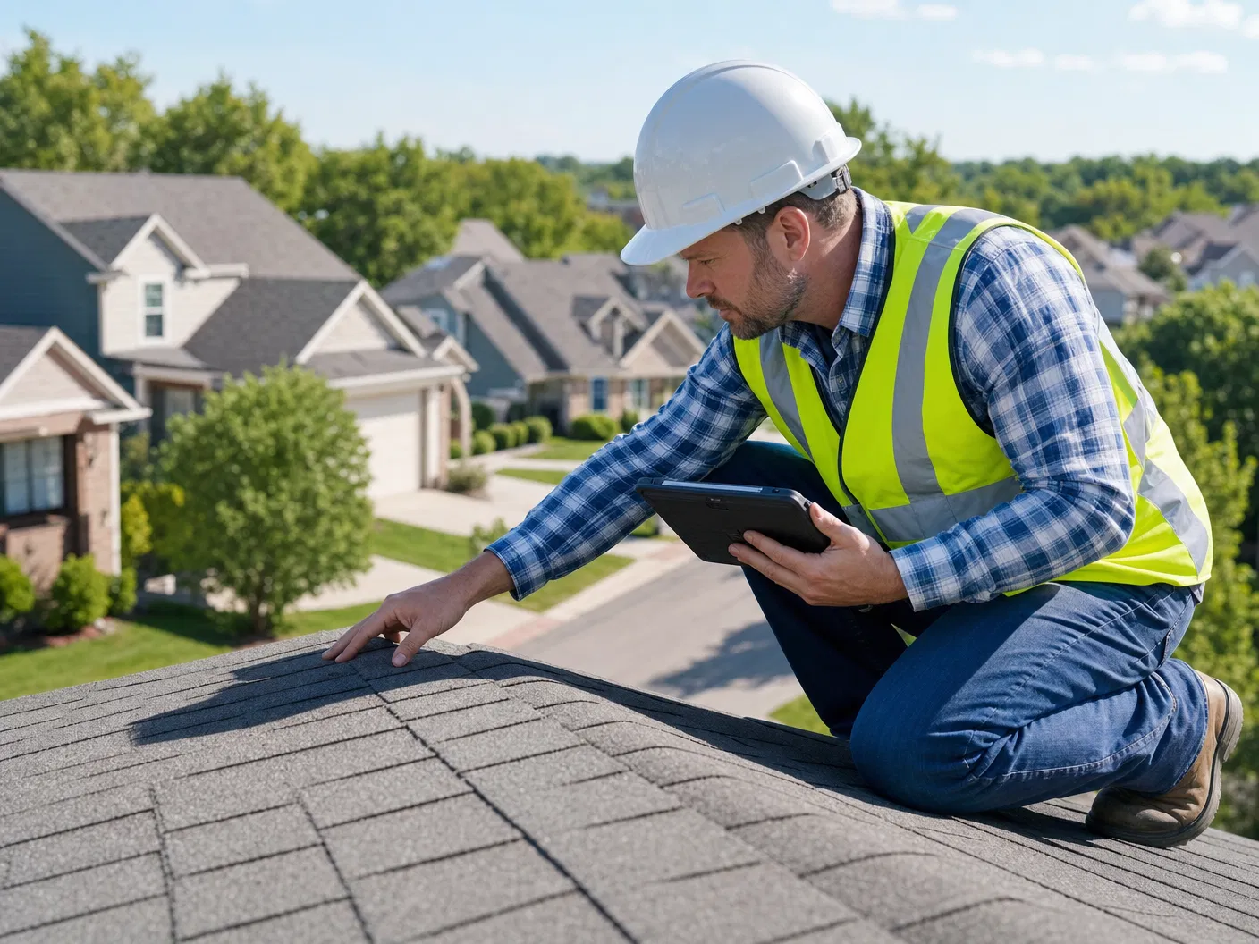 Roofing inspection in progress