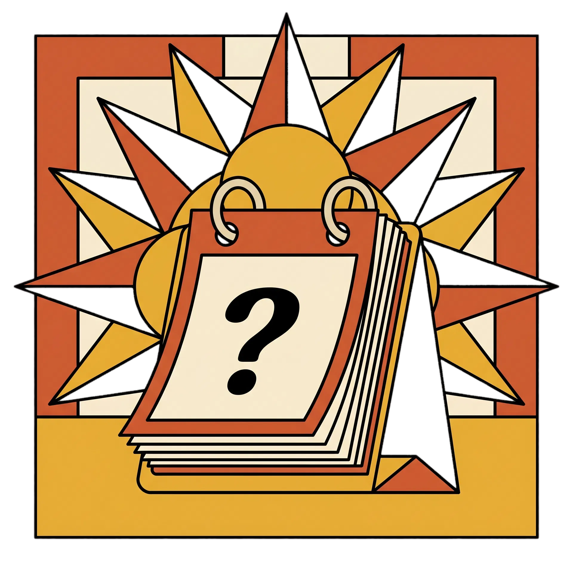 Retro mid-century illustration of a desk flip calendar with a starburst design