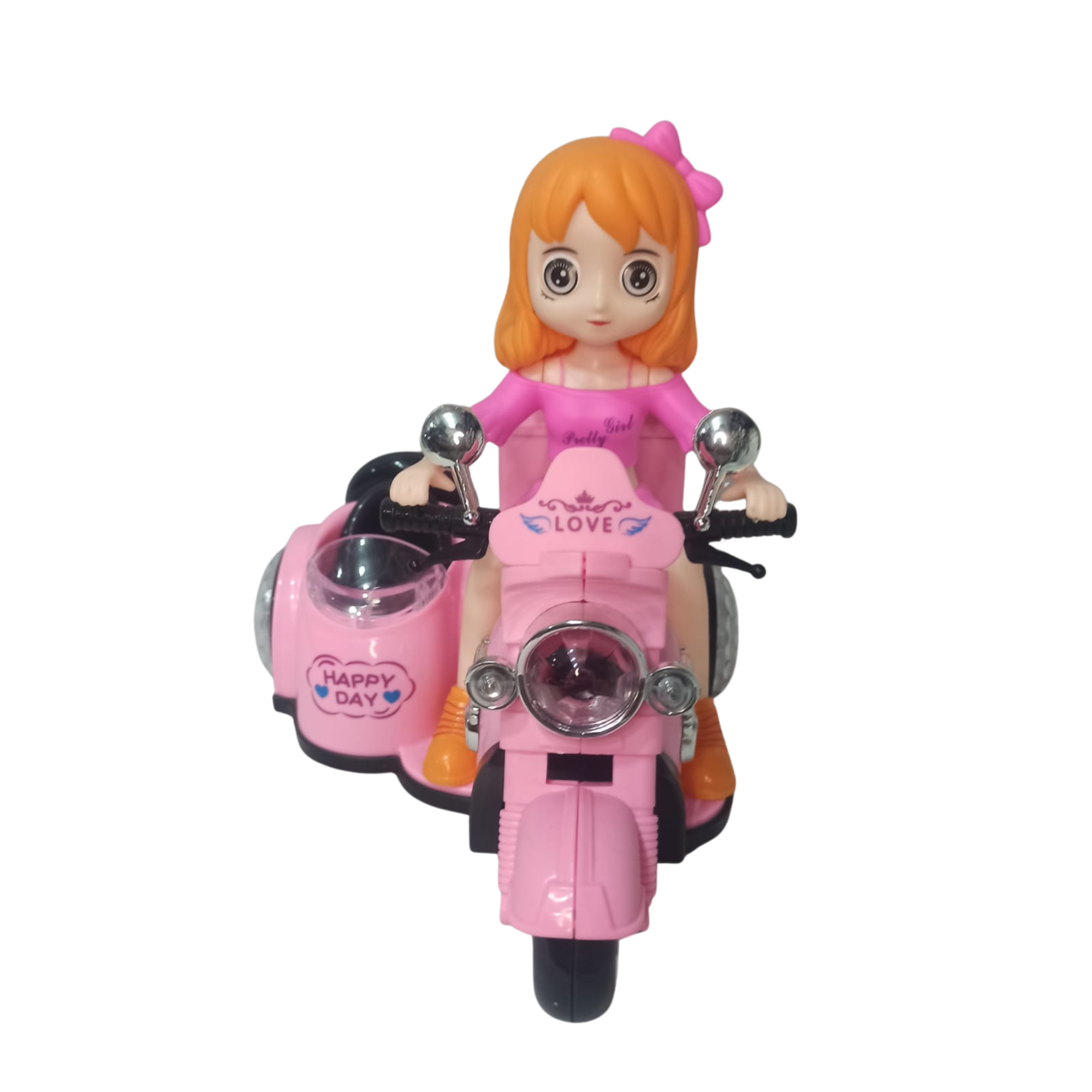 Boneca Motociclista Infantil Rosa com Moto e Sidecar – Happy Day Love