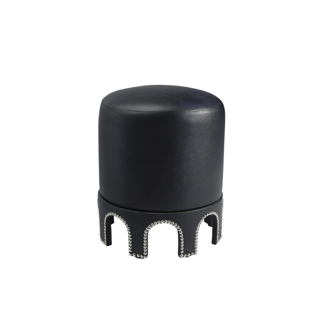 Embroidered Leather Round Stool