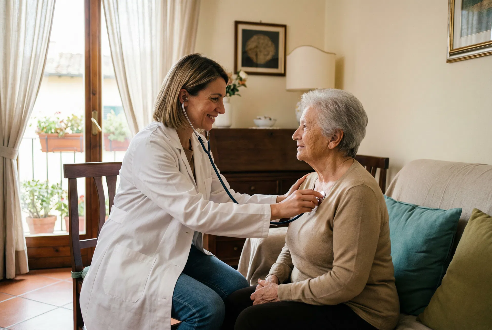 Medico visita paziente anziana a domicilio