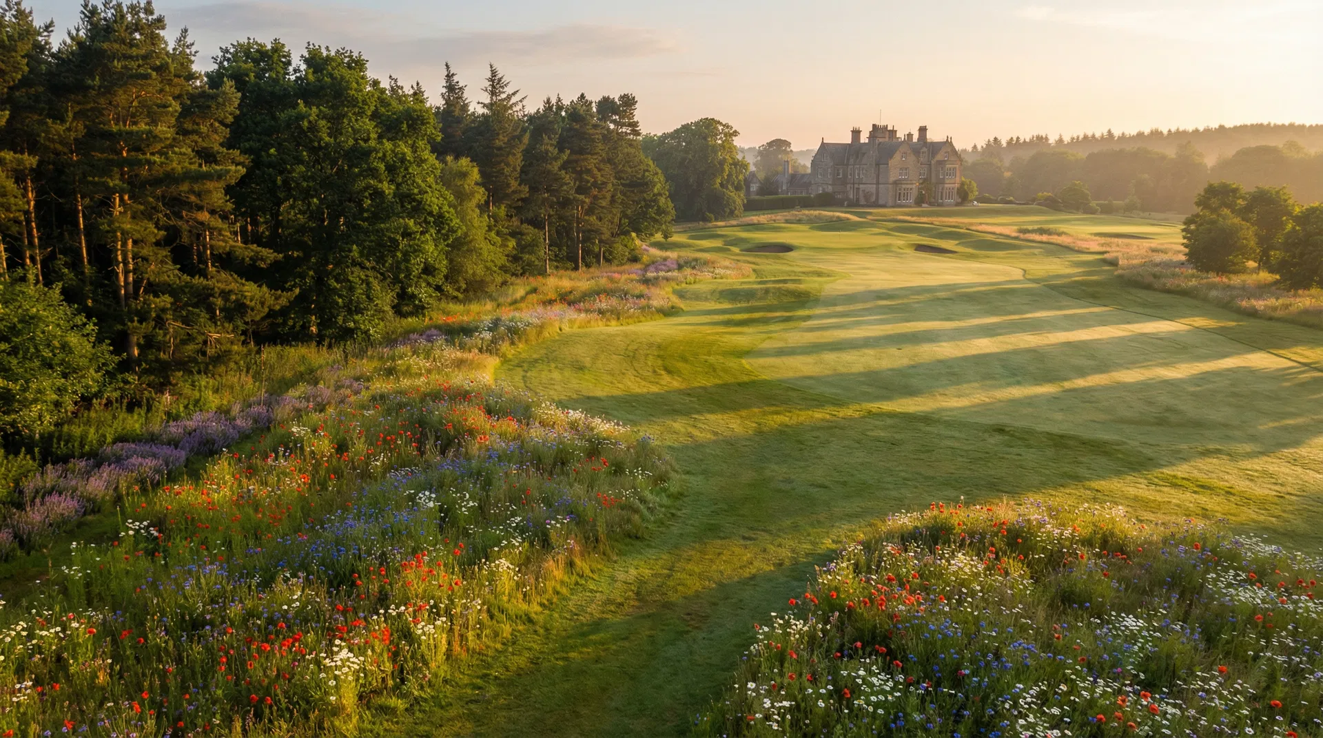 Slaley Hall golf course with wildflowers