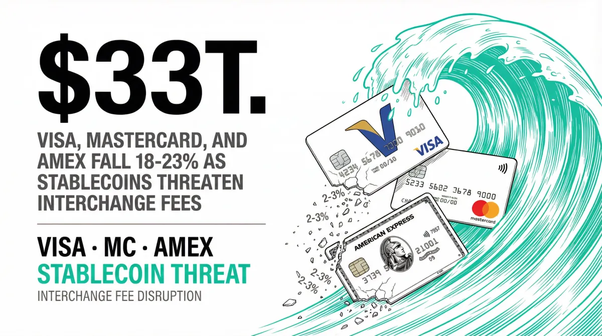 Visa, Mastercard, and Amex Fall 18-23% as Stablecoin Volumes Hit $33 Trillion, Threatening Interchange Fee Model