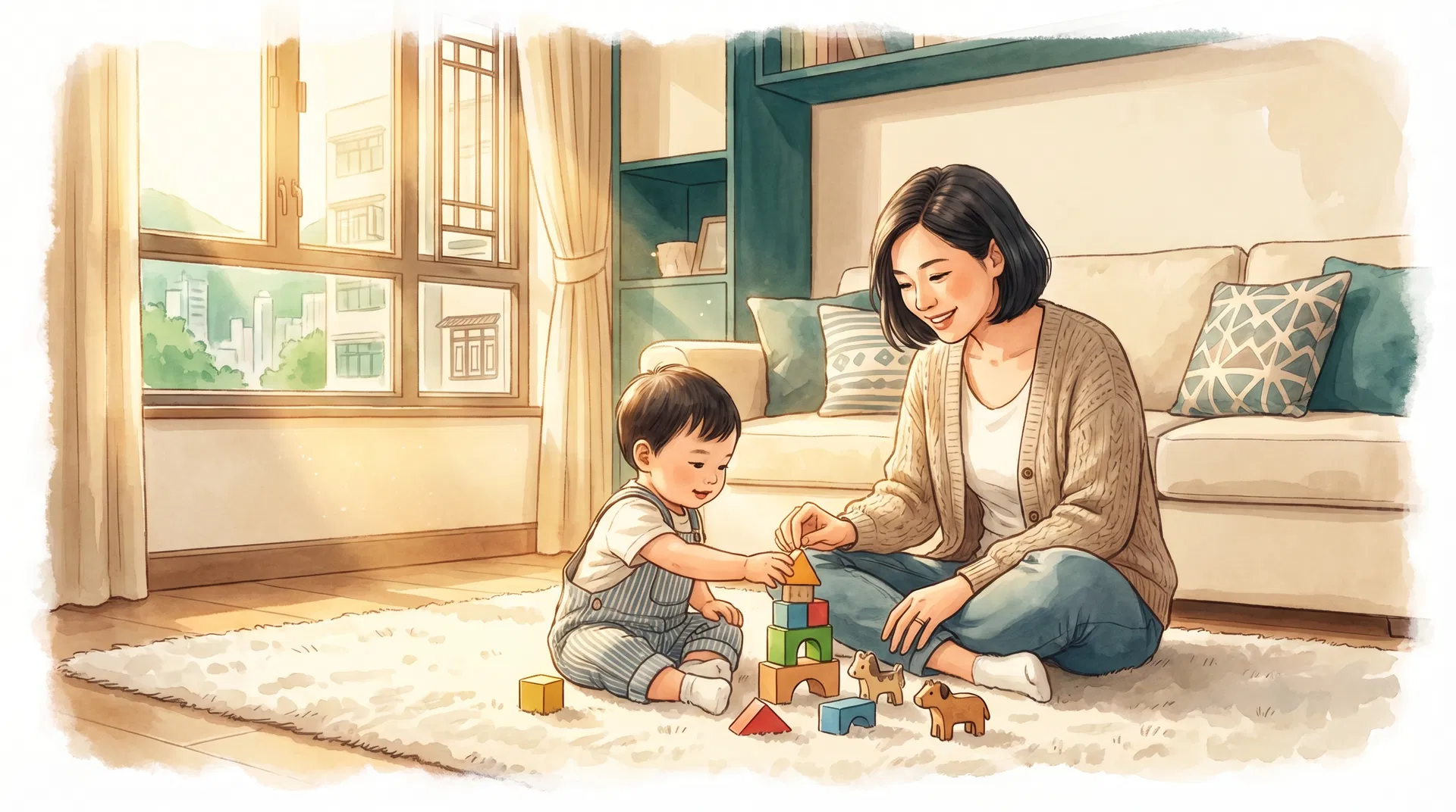 香港媽媽與幼兒玩積木