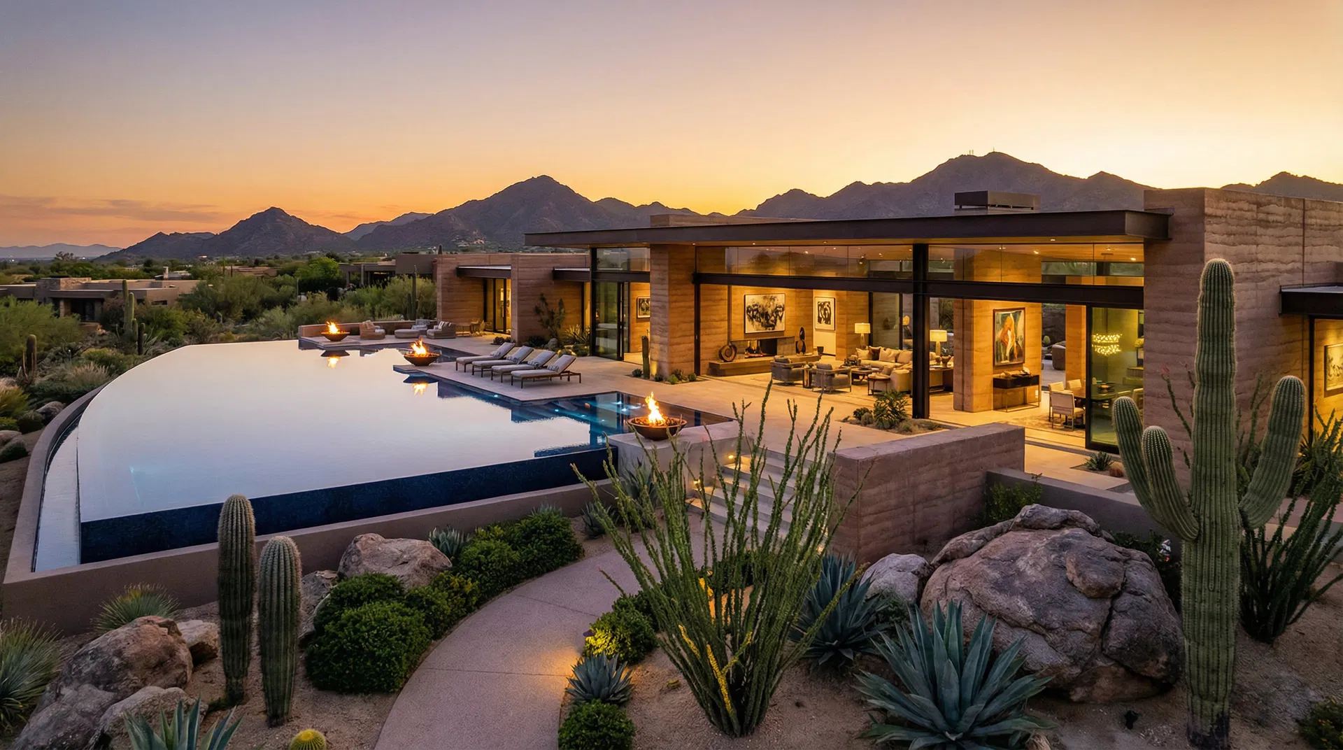 Scottsdale luxury homes for sale — modern desert estate with infinity pool and mountain views
