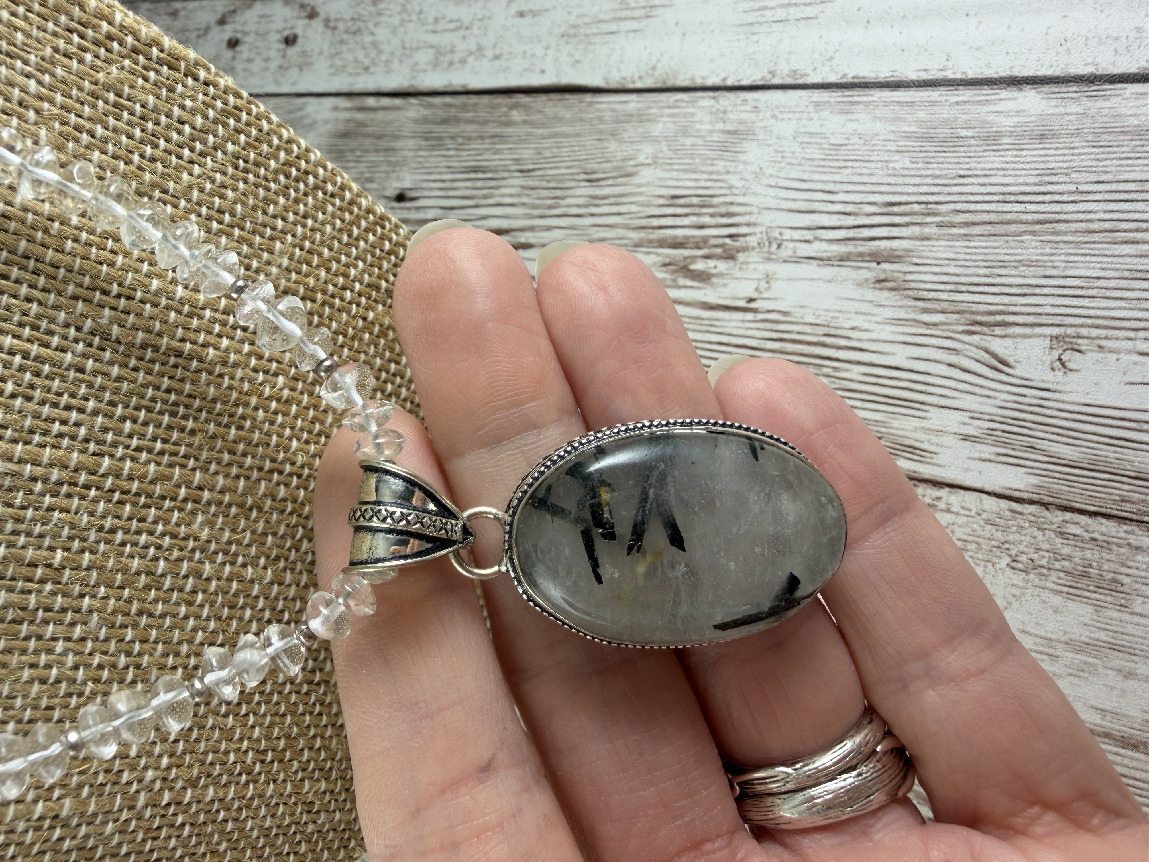 Clear Quartz Necklace with Rutilated Quartz Pendant thumbnail 11