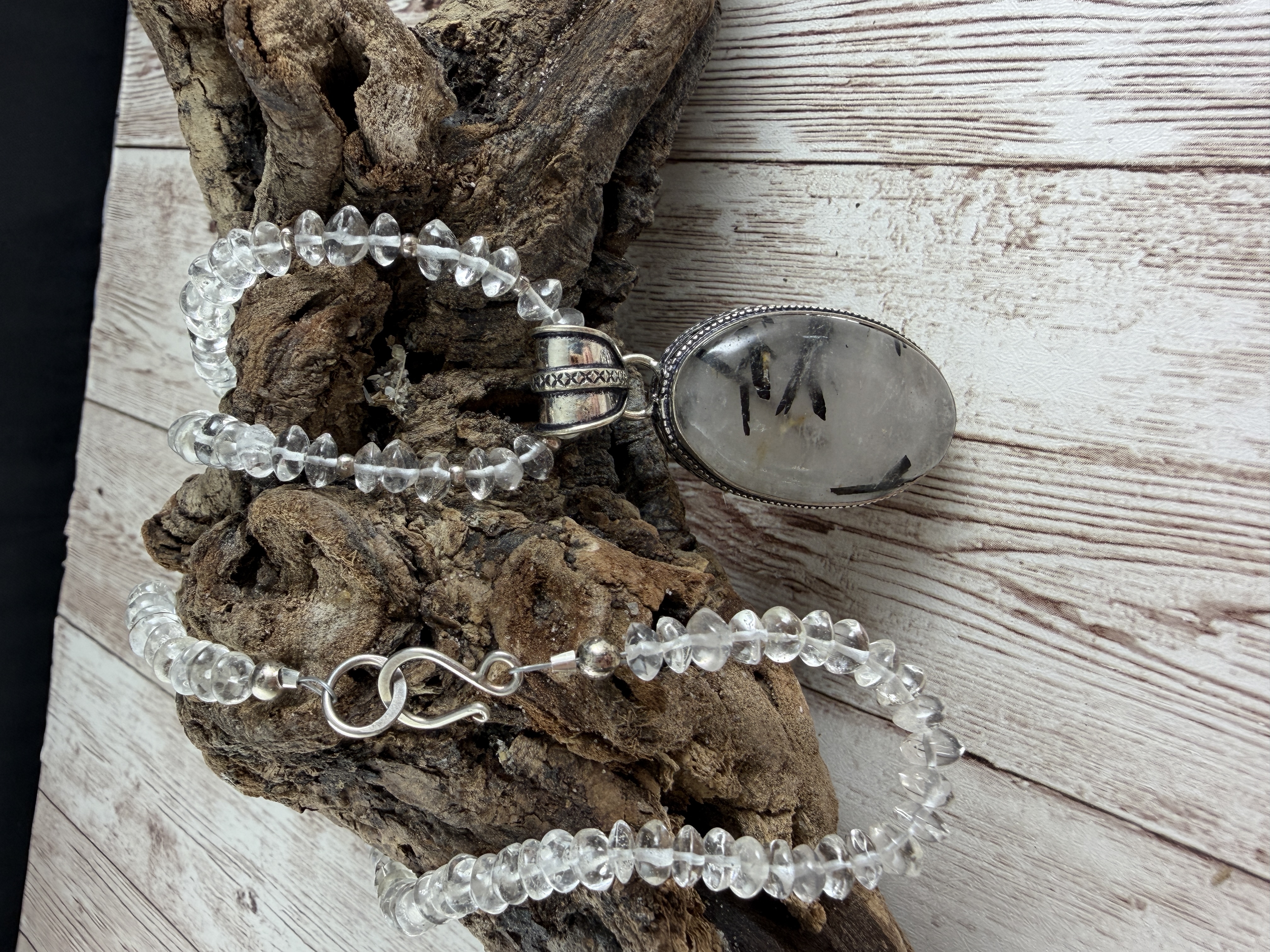 Clear Quartz Necklace with Rutilated Quartz Pendant thumbnail 14