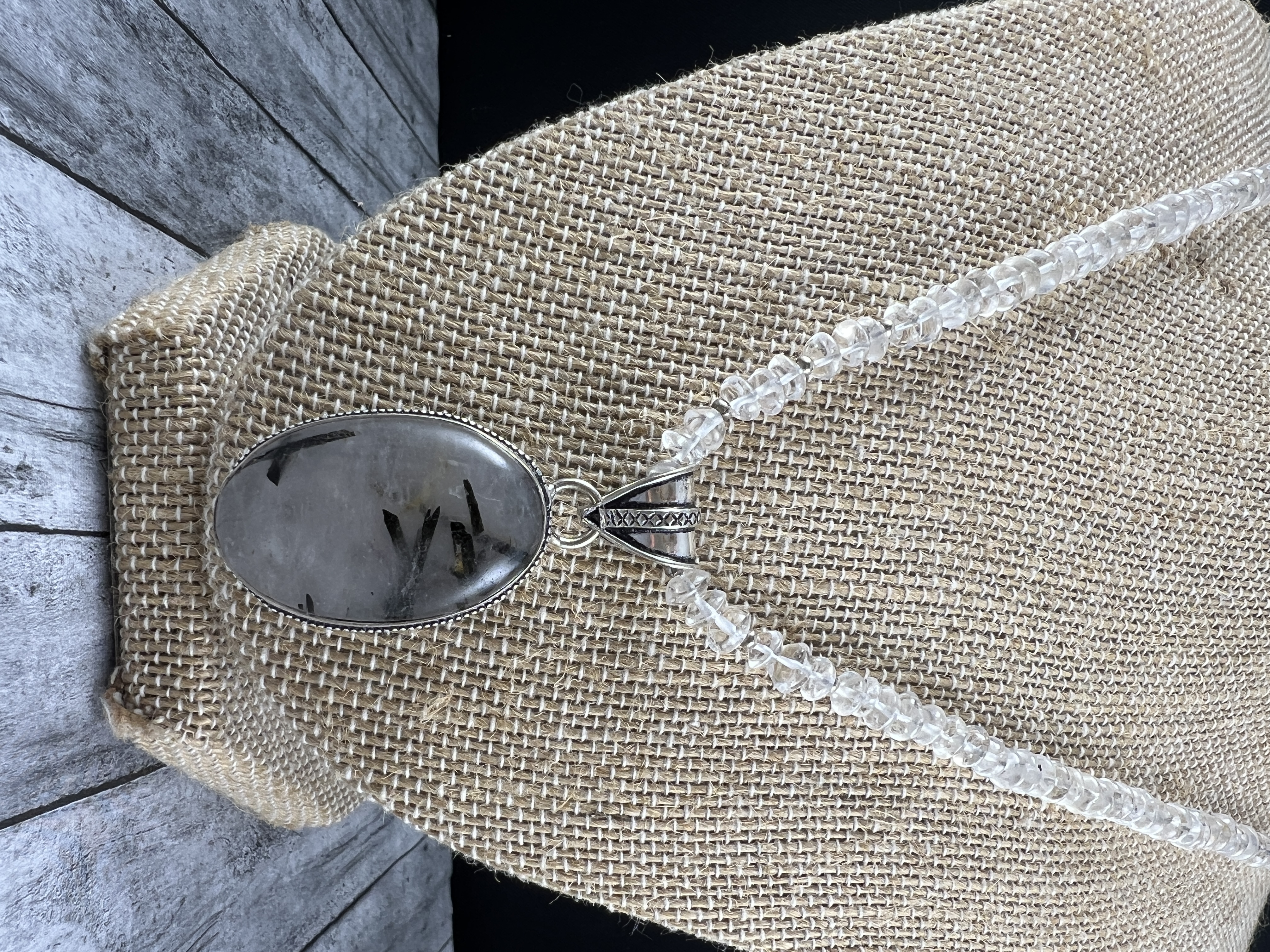 Clear Quartz Necklace with Rutilated Quartz Pendant thumbnail 3