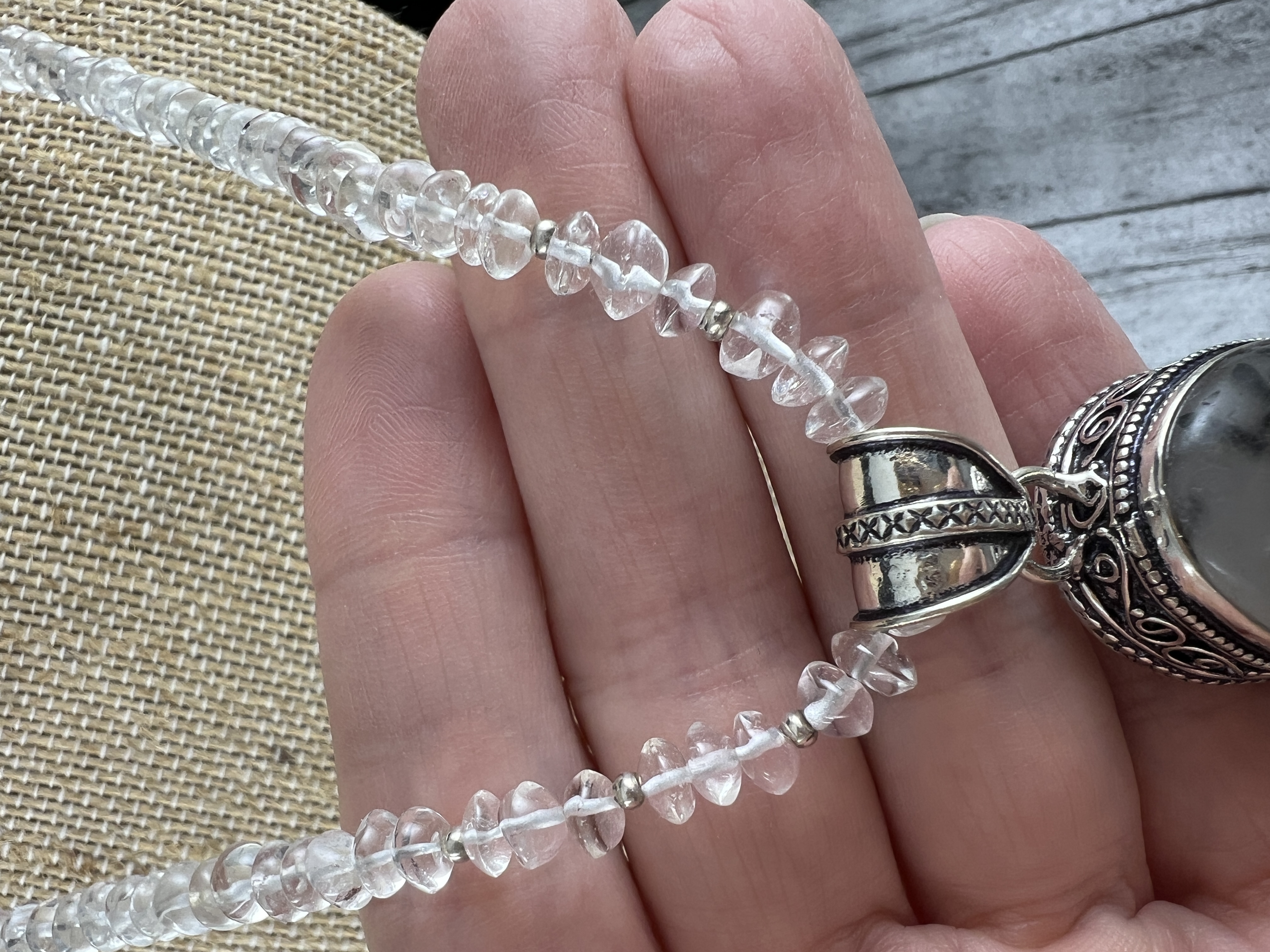 Clear Quartz Necklace with Rutilated Quartz Pendant thumbnail 4