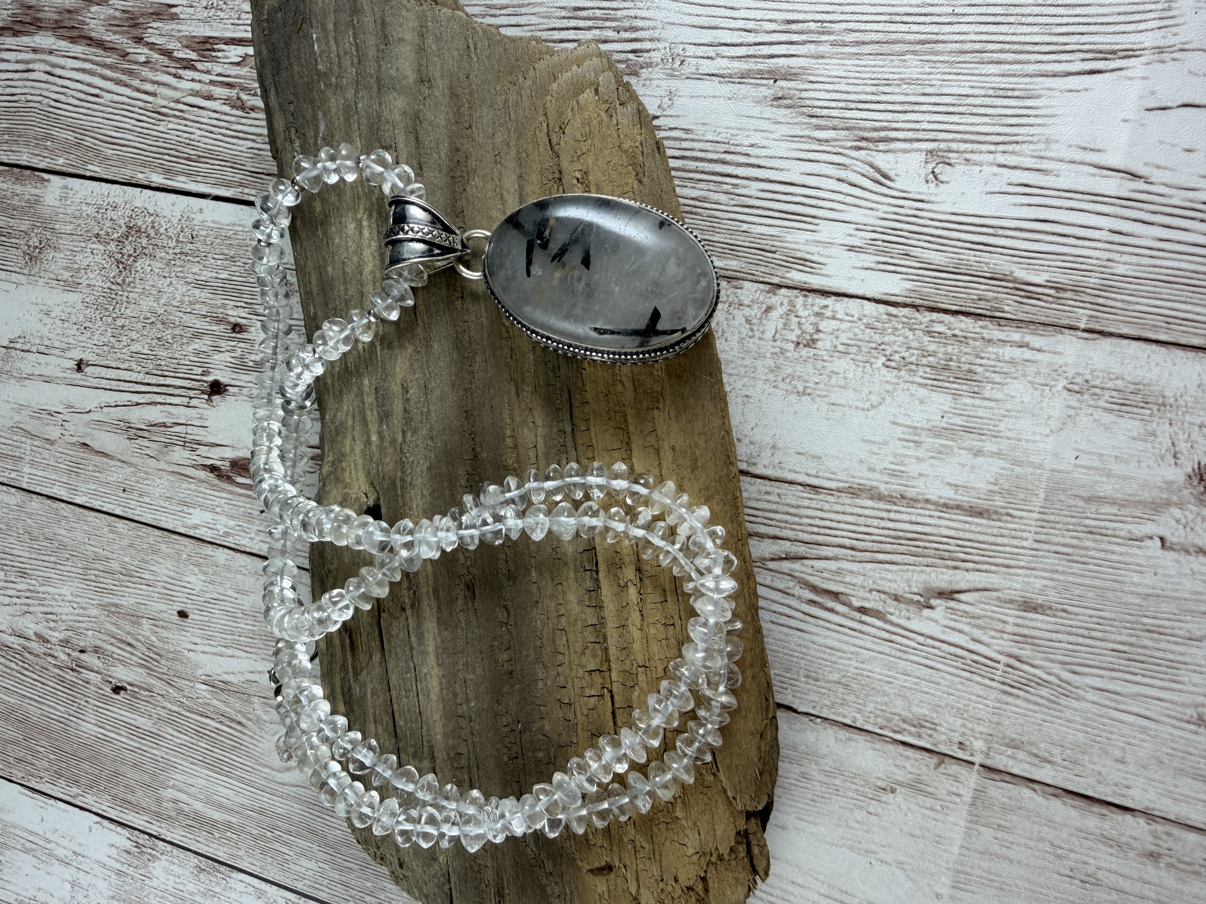 Clear Quartz Necklace with Rutilated Quartz Pendant thumbnail 15