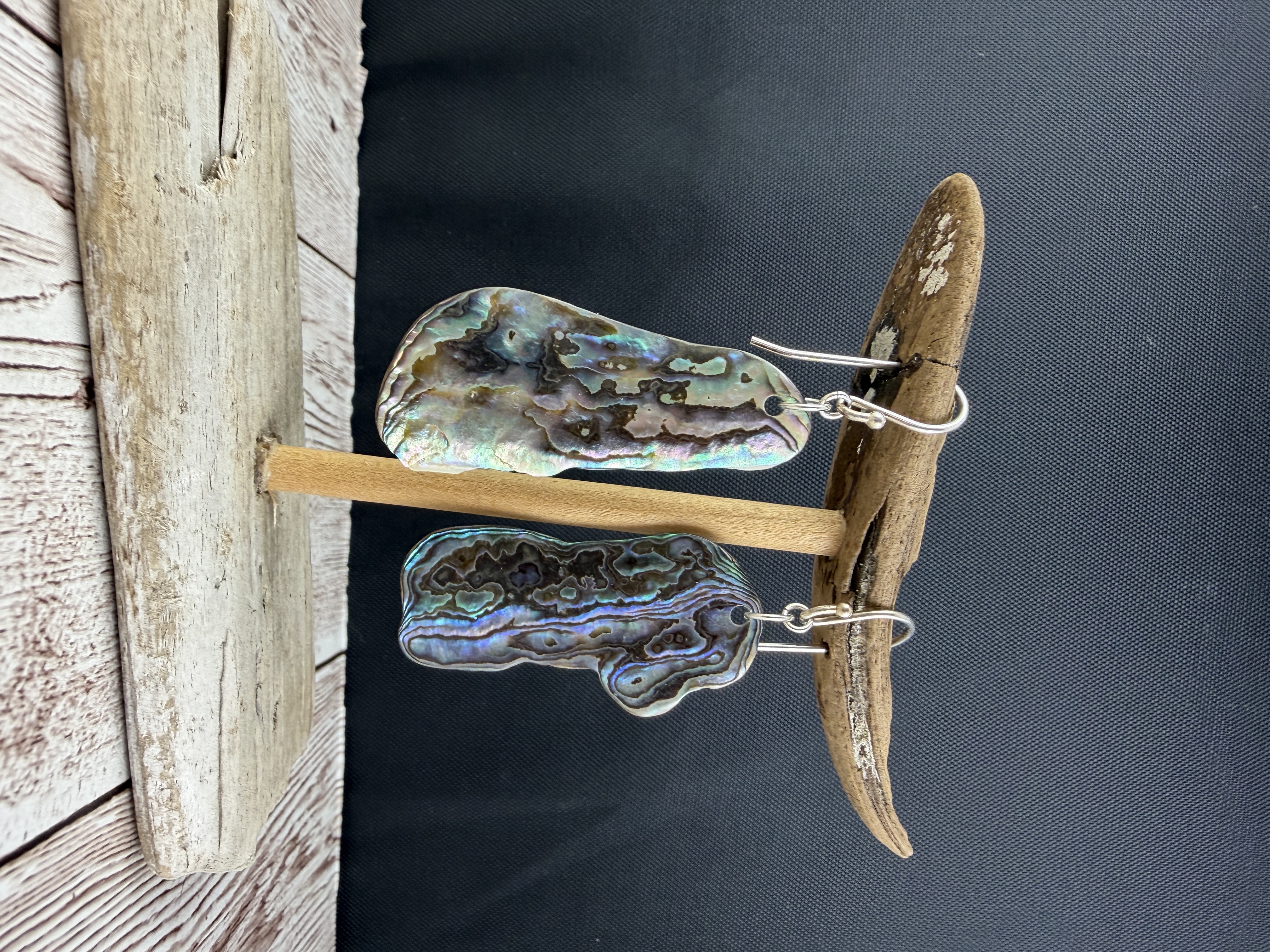 Sterling Silver Abalone Dangle Earrings, Paua Shell thumbnail 2