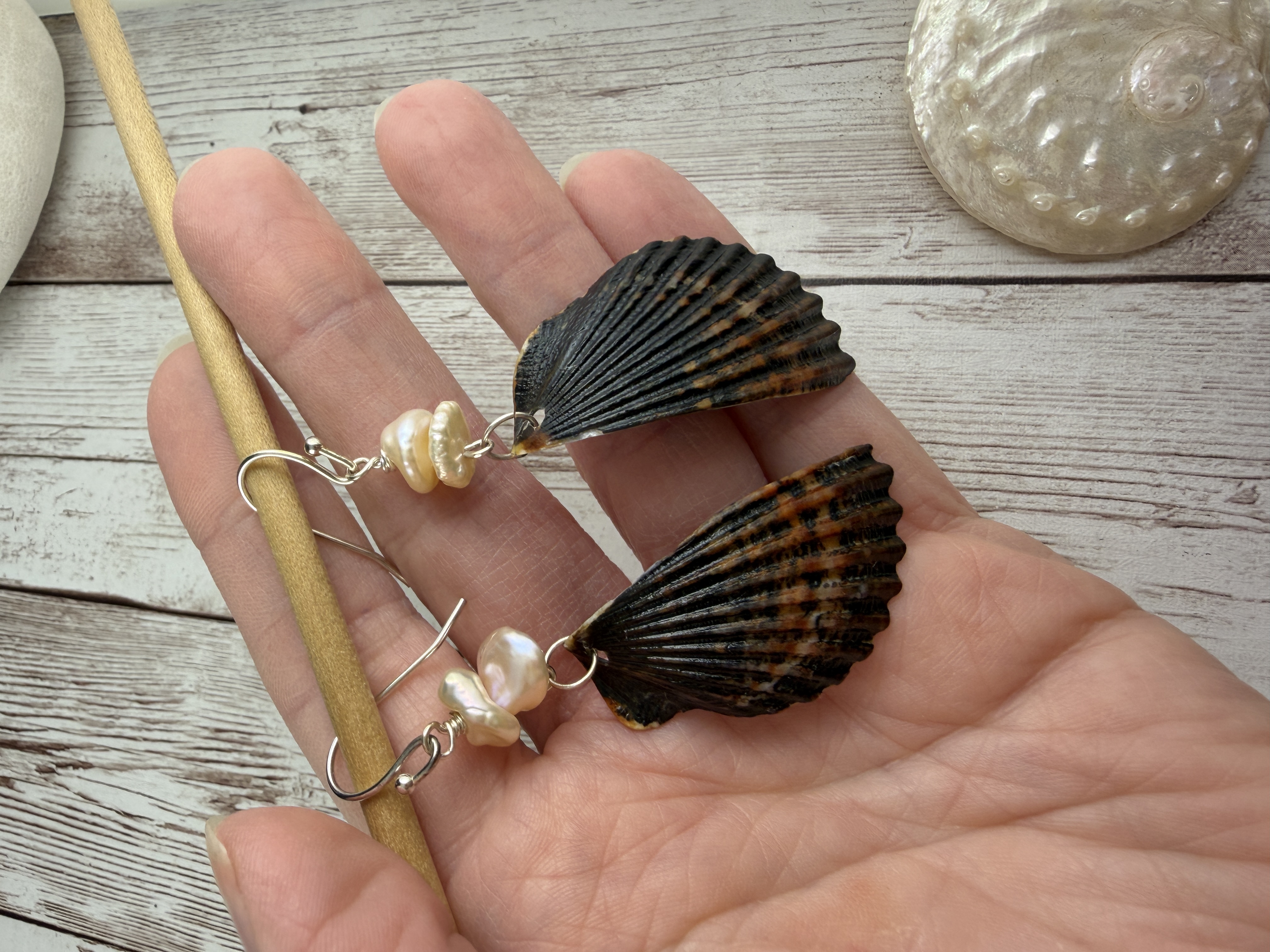 Half Shell Earrings with Heshi Pearls thumbnail 3