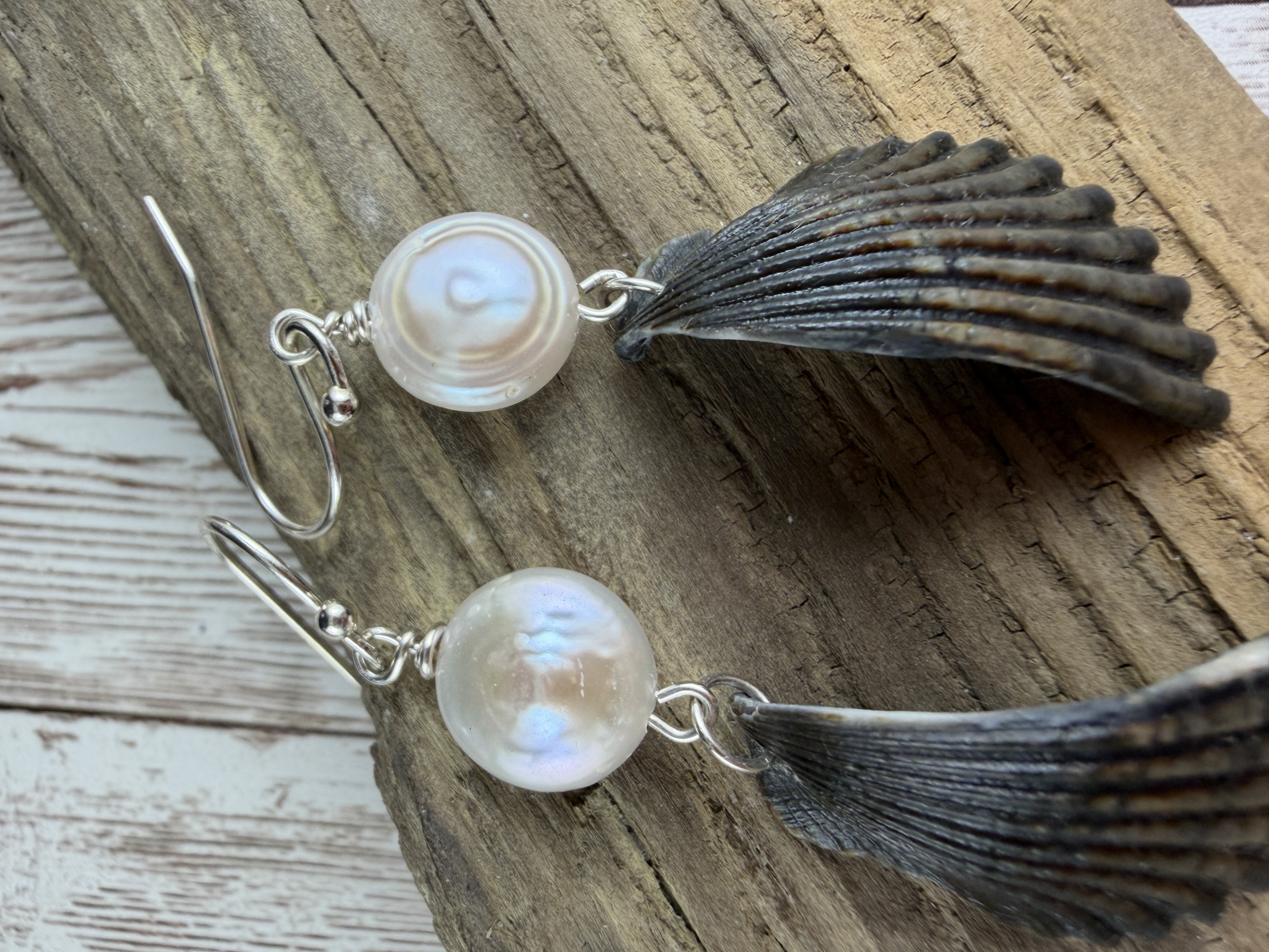 Half Shell Earrings with Coin Pearls thumbnail 5