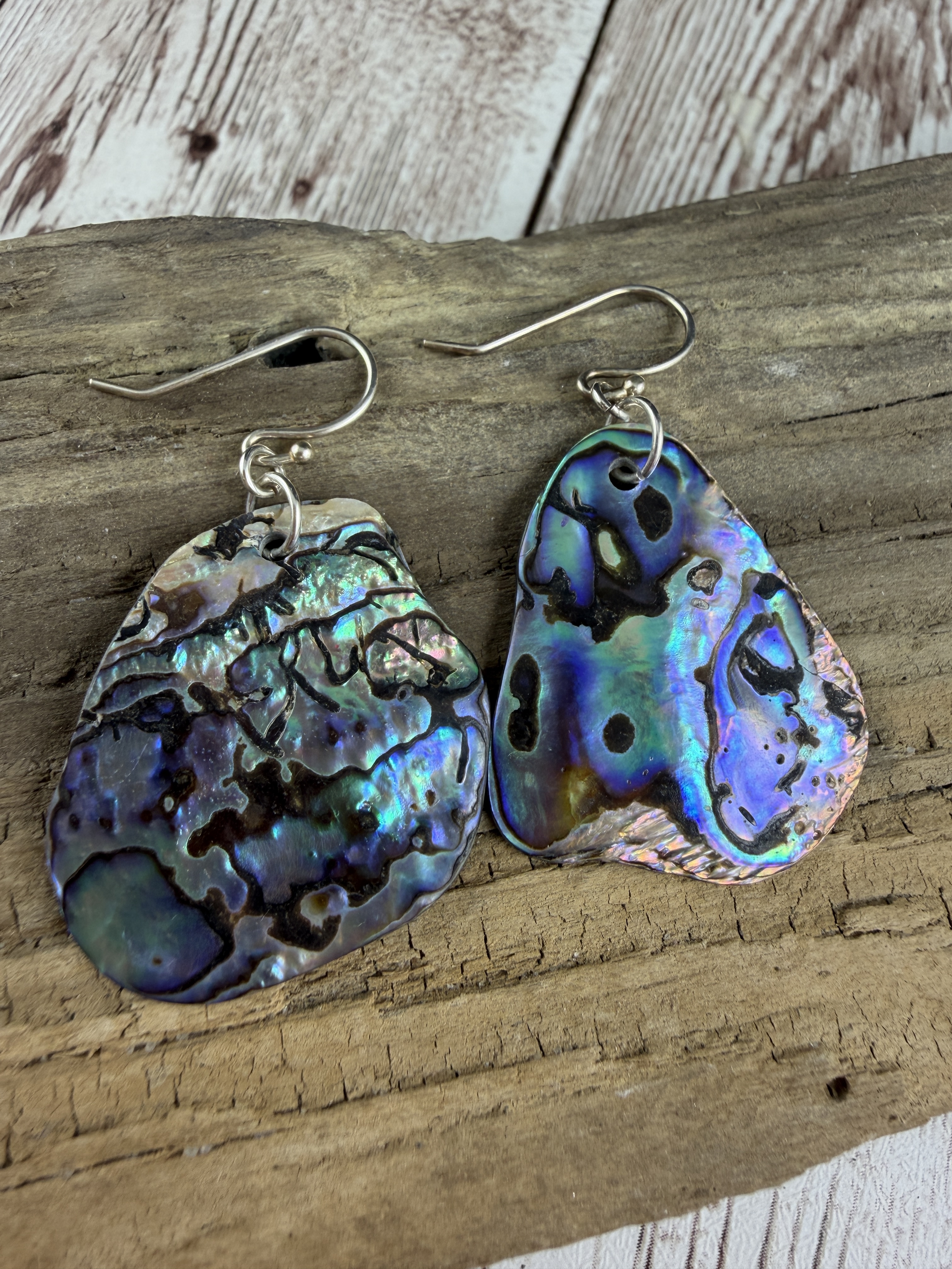 Sterling Silver Abalone Shell Dangle Earrings, Natural Iridescent Paua thumbnail 5
