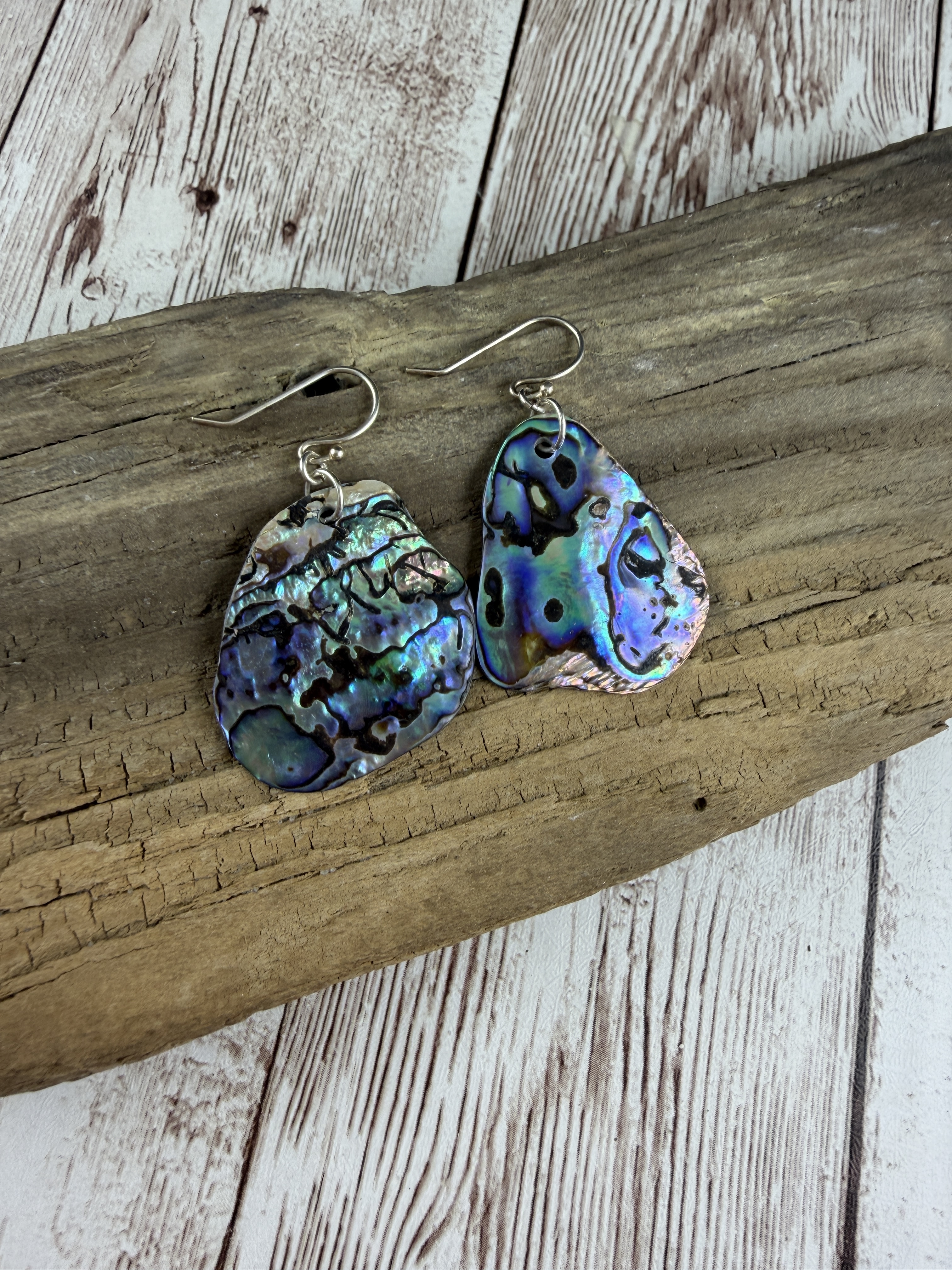 Sterling Silver Abalone Shell Dangle Earrings, Natural Iridescent Paua thumbnail 4