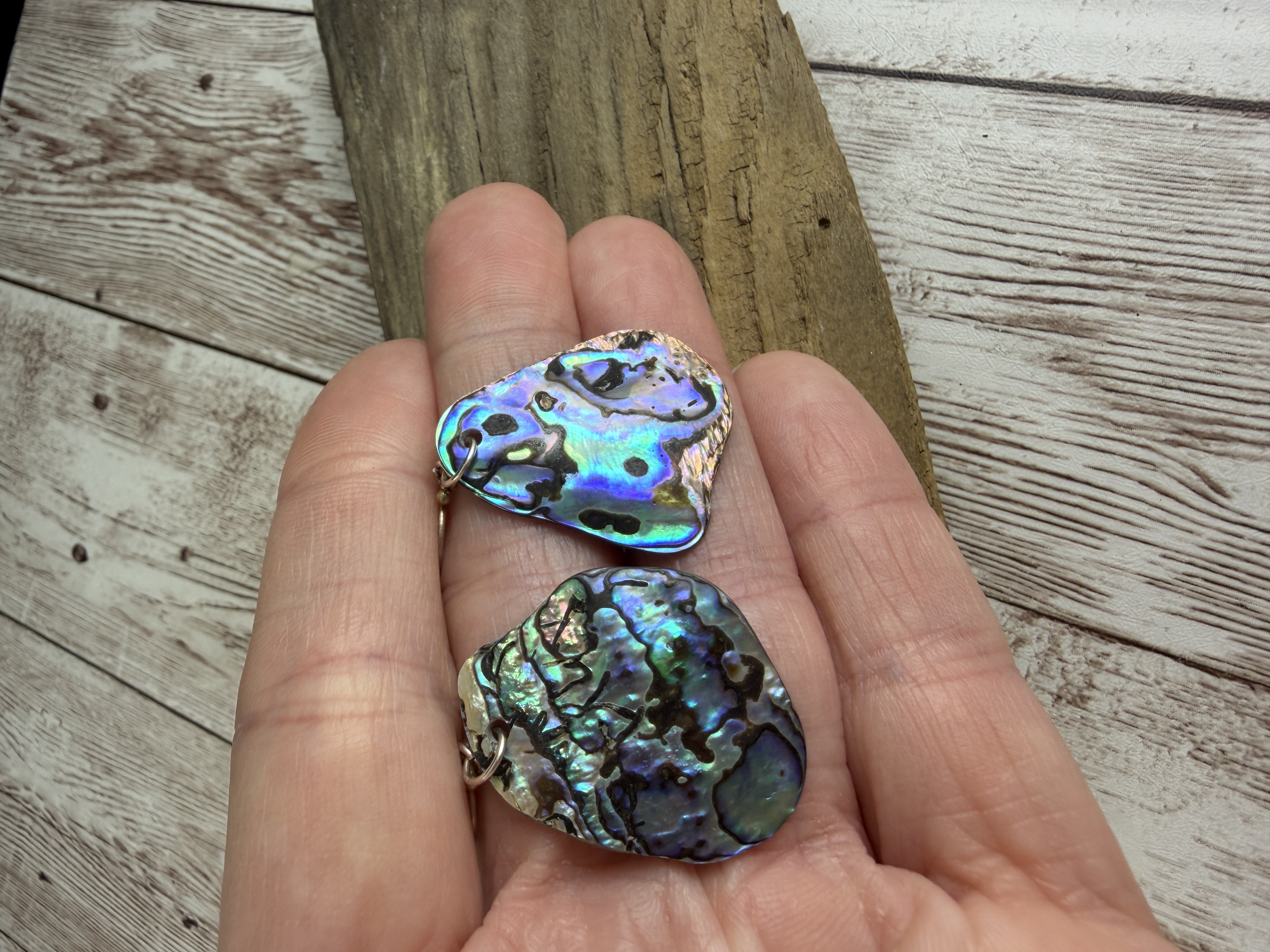 Sterling Silver Abalone Shell Dangle Earrings, Natural Iridescent Paua thumbnail 3