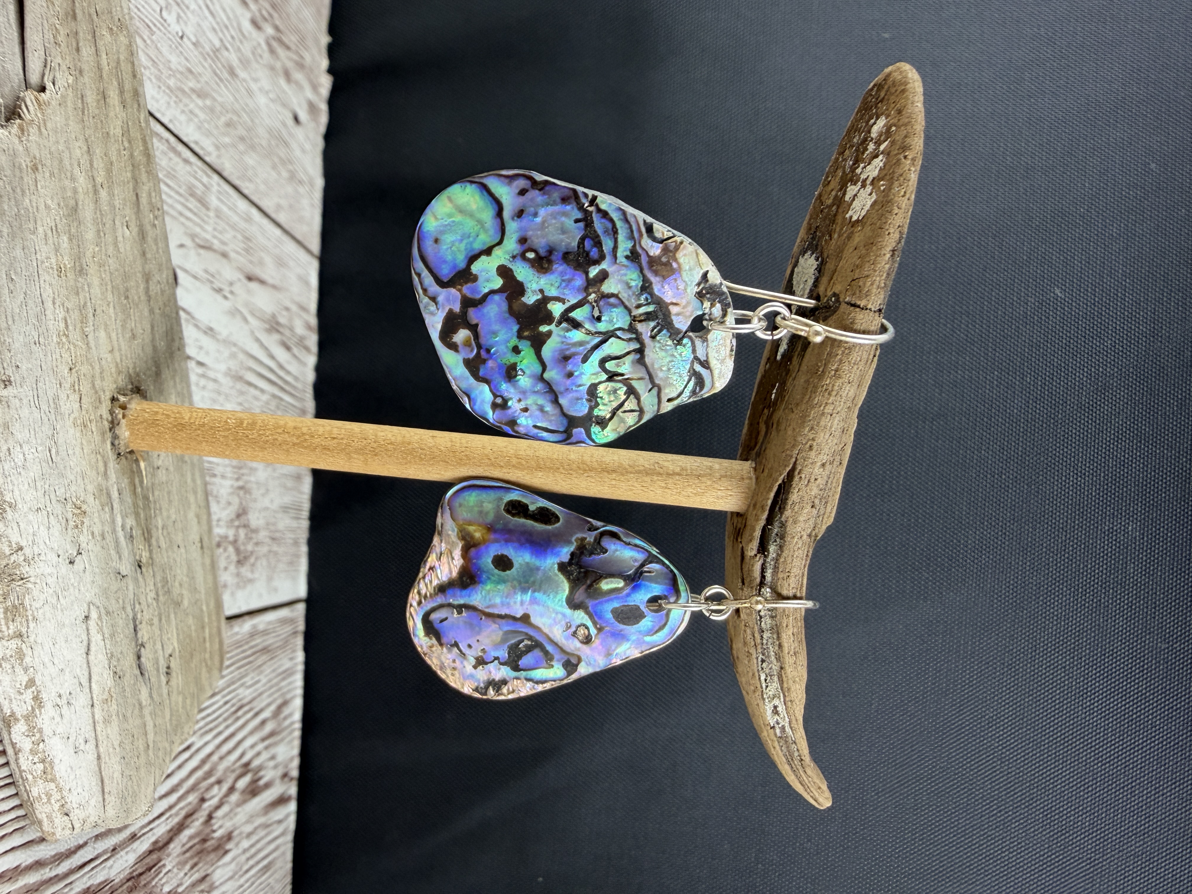 Sterling Silver Abalone Shell Dangle Earrings, Natural Iridescent Paua thumbnail 2