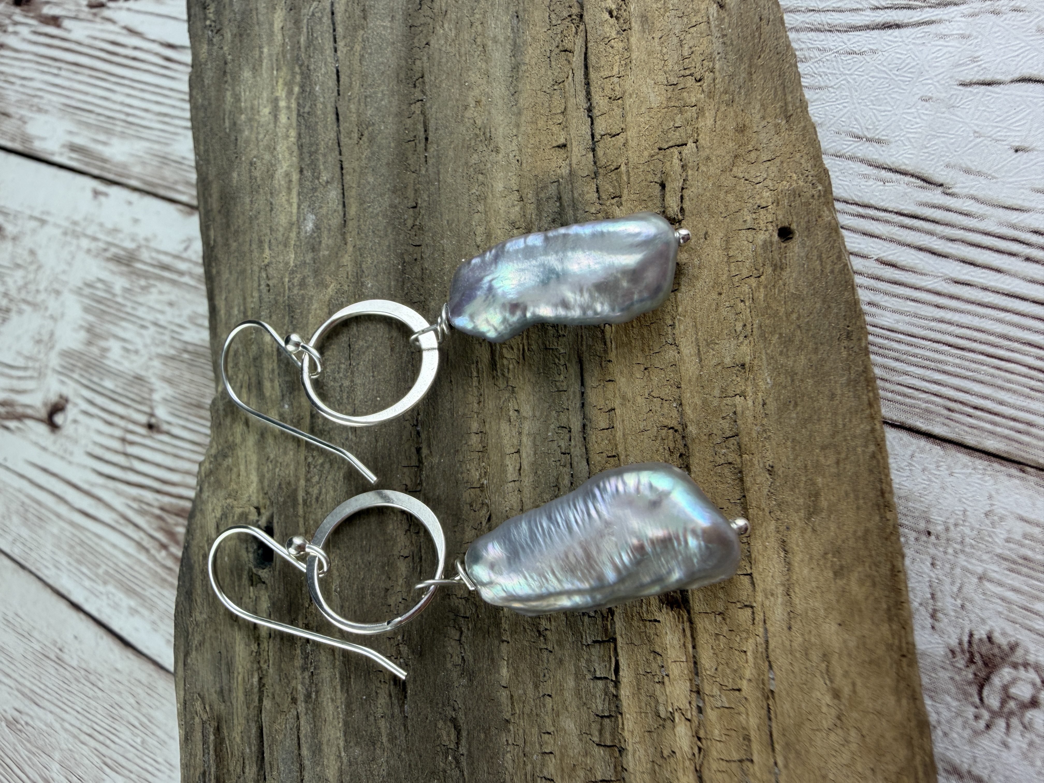 Sterling Silver Biwa Pearl Dangle Earrings, Freshwater Pearls thumbnail 4