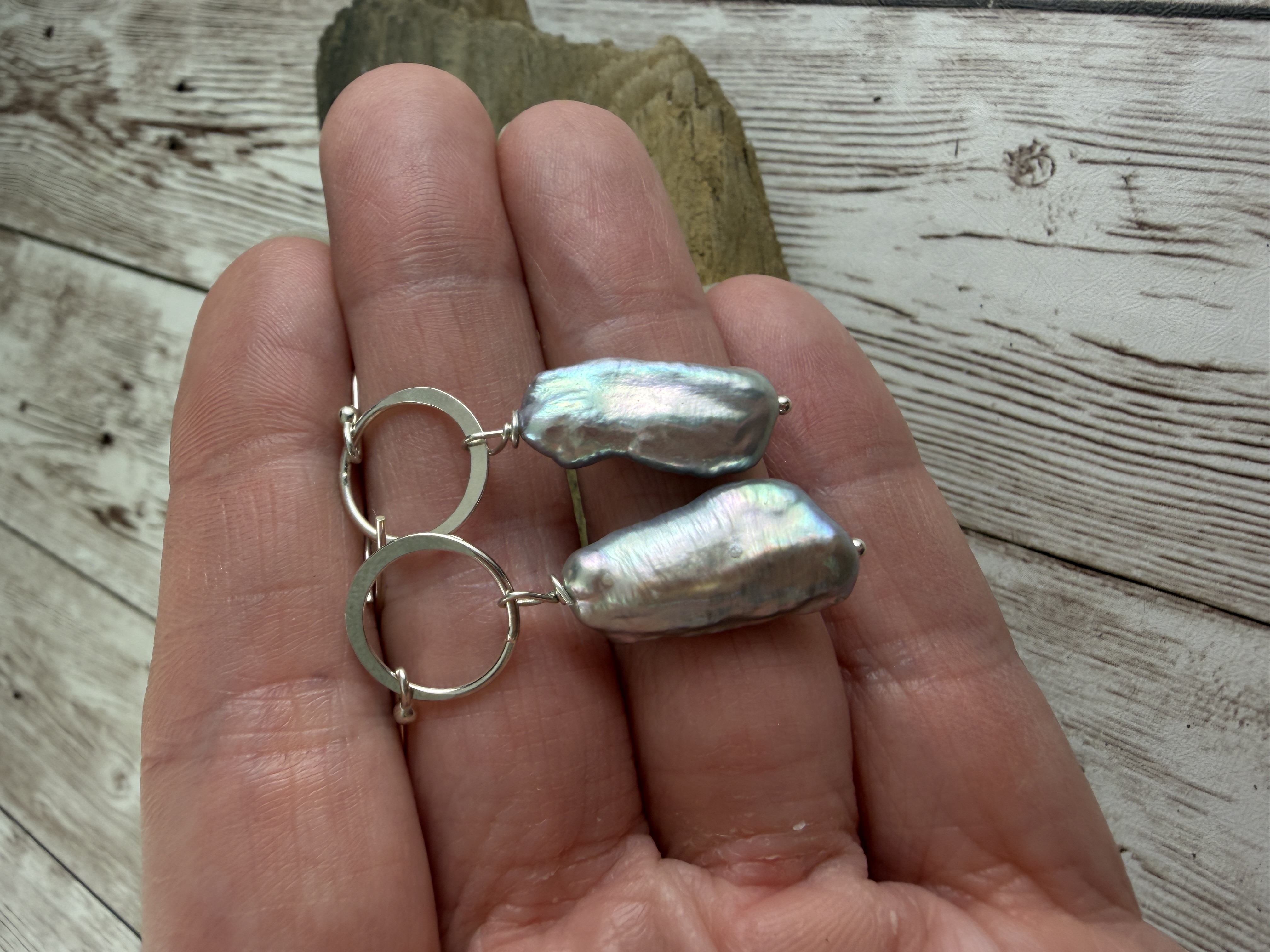 Sterling Silver Biwa Pearl Dangle Earrings, Freshwater Pearls thumbnail 5