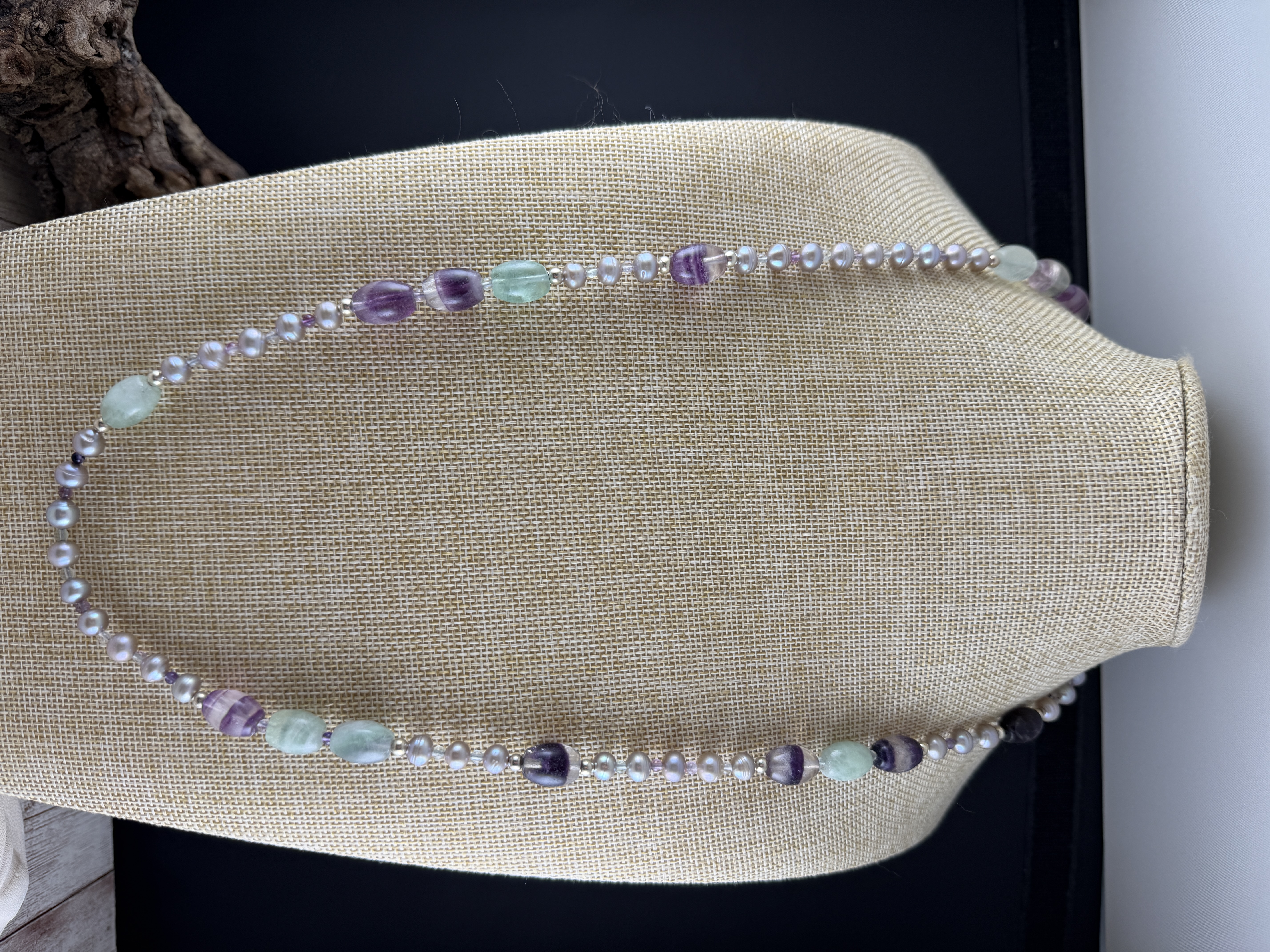 Lavender Pearl and Fluorite Necklace thumbnail 2