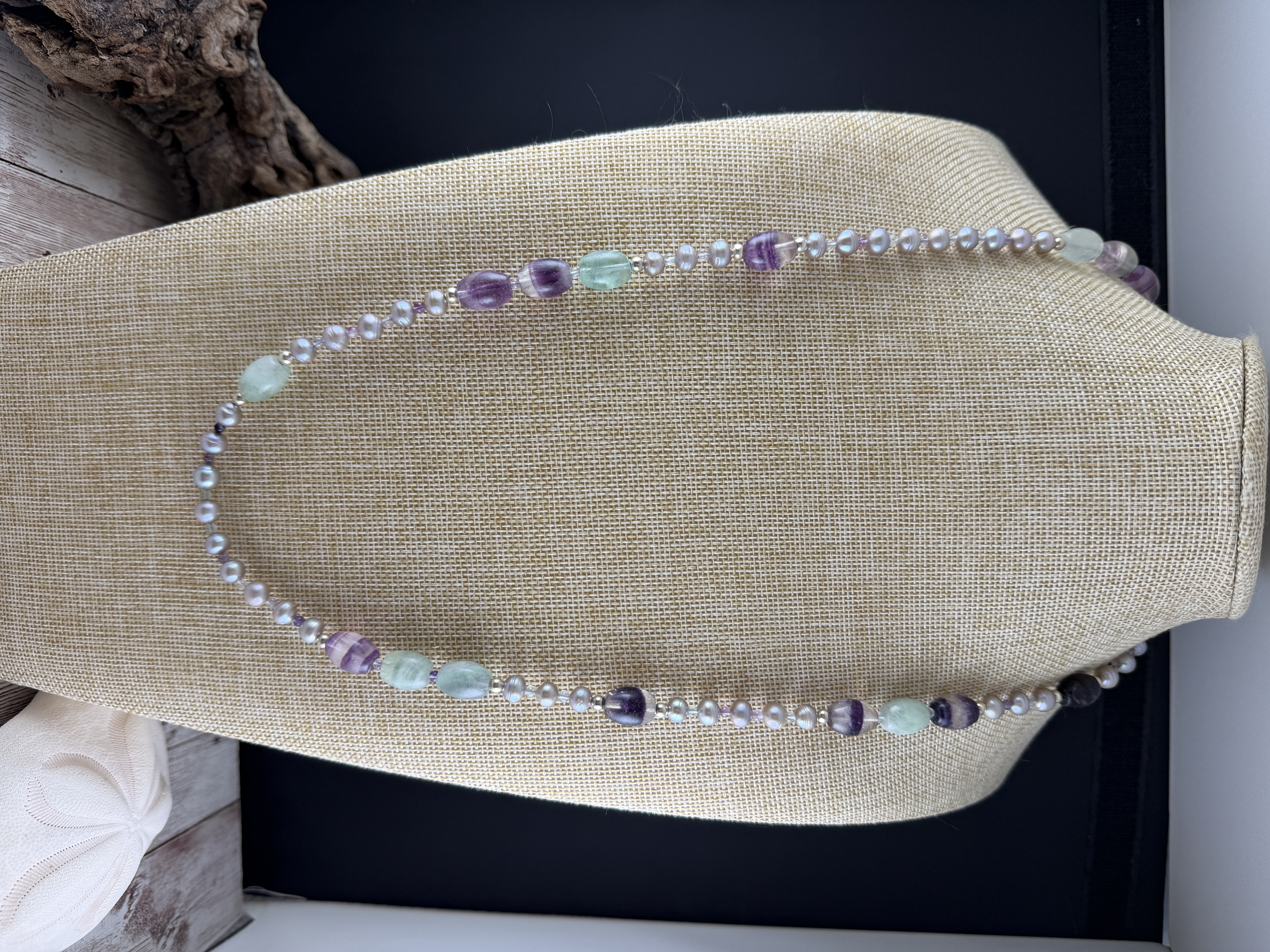 Lavender Pearl and Fluorite Necklace