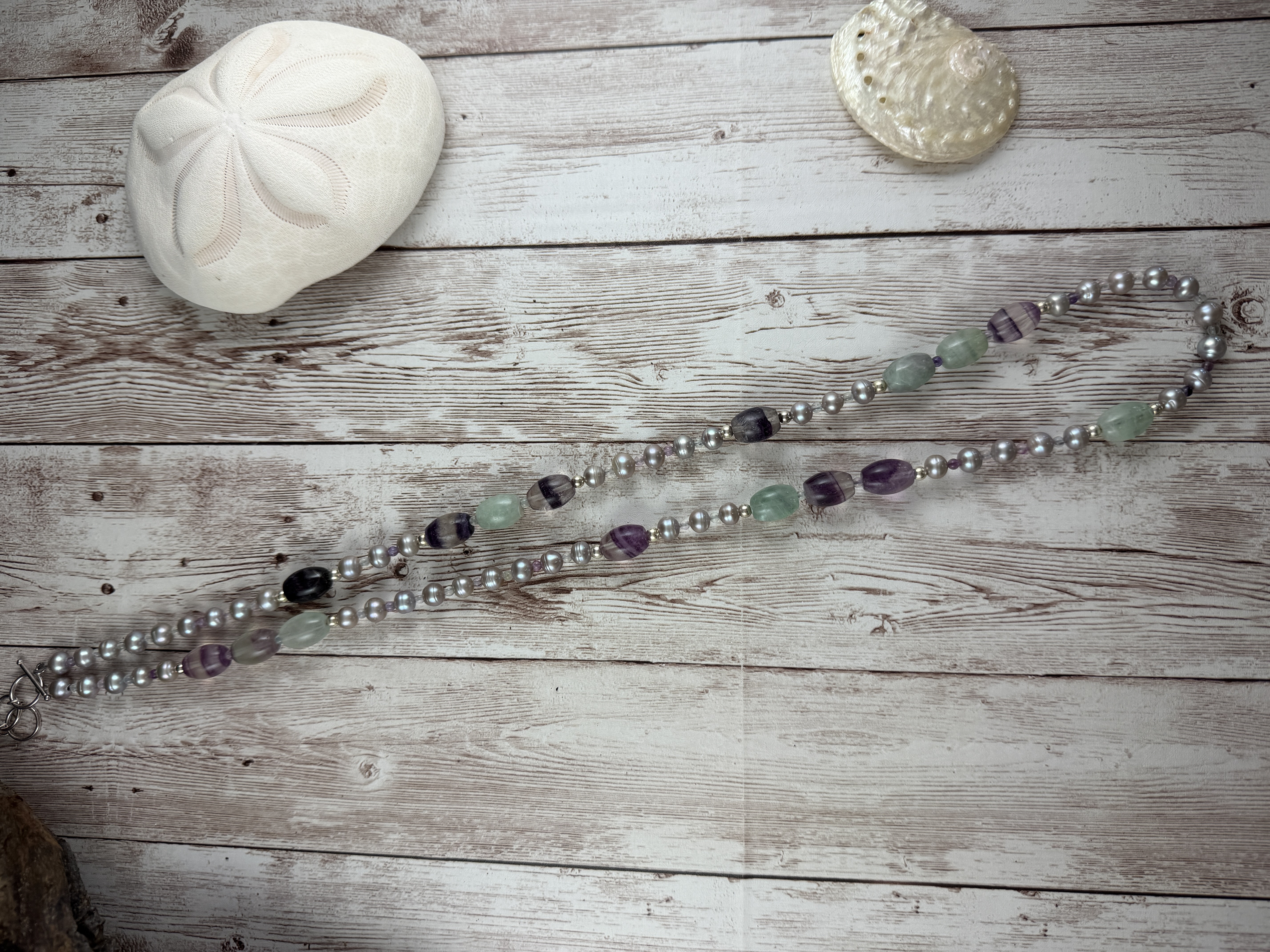 Lavender Pearl and Fluorite Necklace thumbnail 7