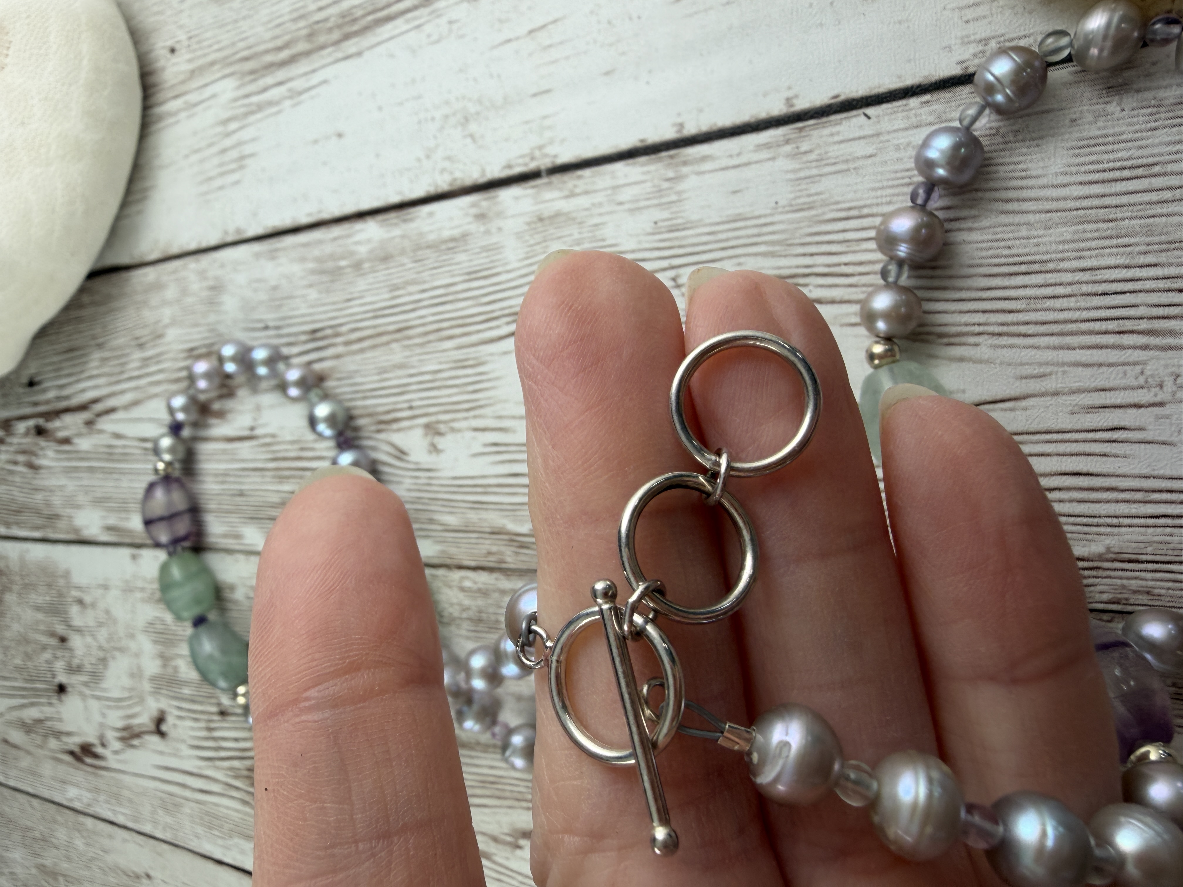 Lavender Pearl and Fluorite Necklace thumbnail 5