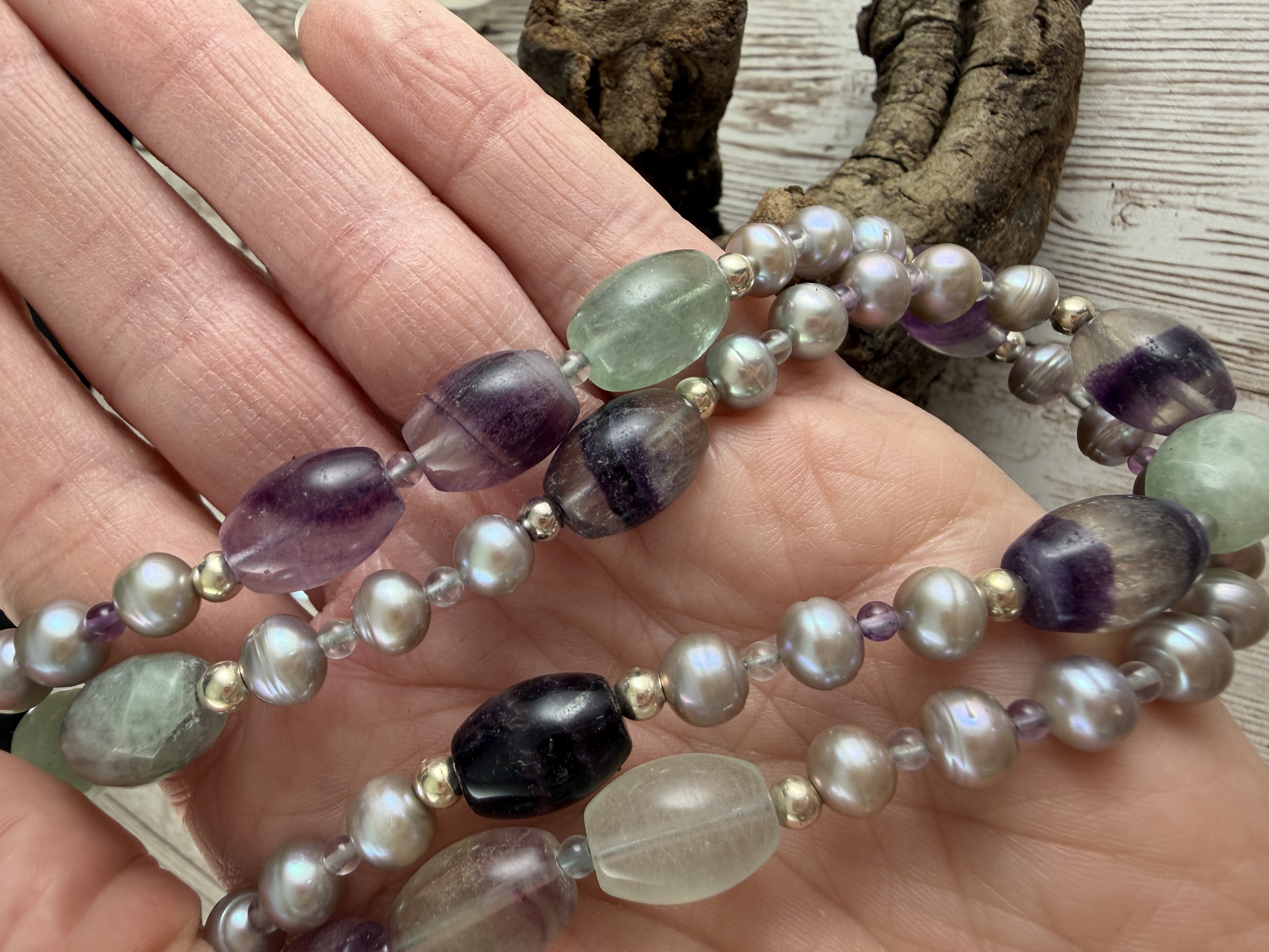Lavender Pearl and Fluorite Necklace thumbnail 9