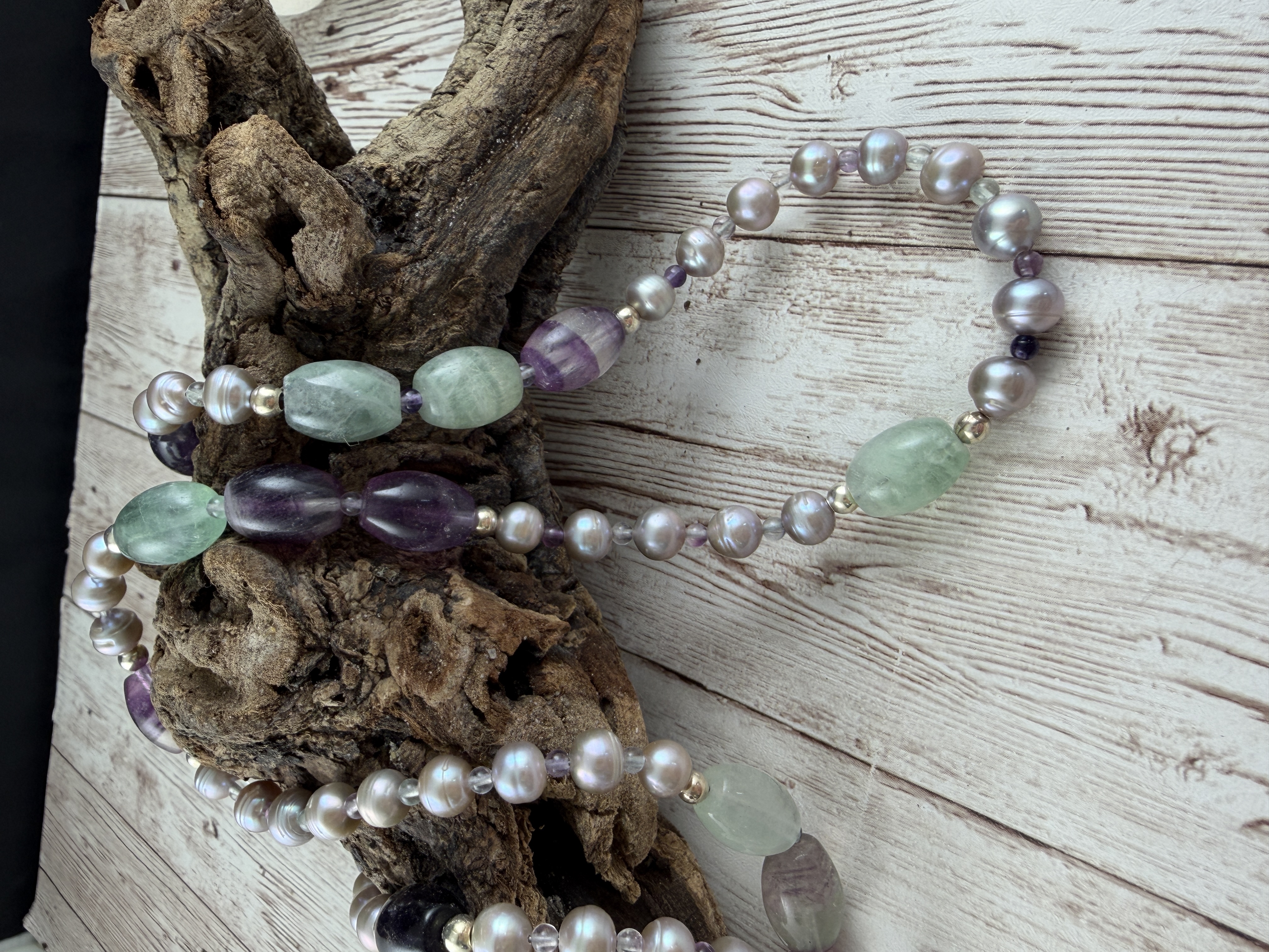 Lavender Pearl and Fluorite Necklace thumbnail 8