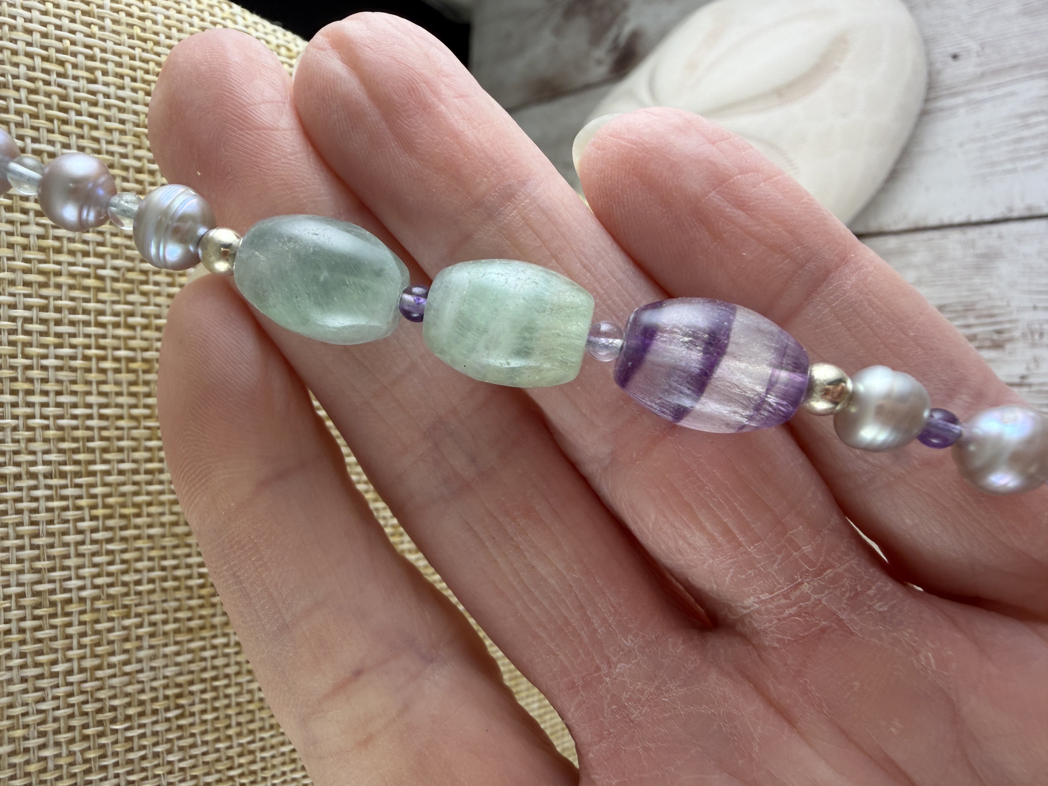 Lavender Pearl and Fluorite Necklace thumbnail 3