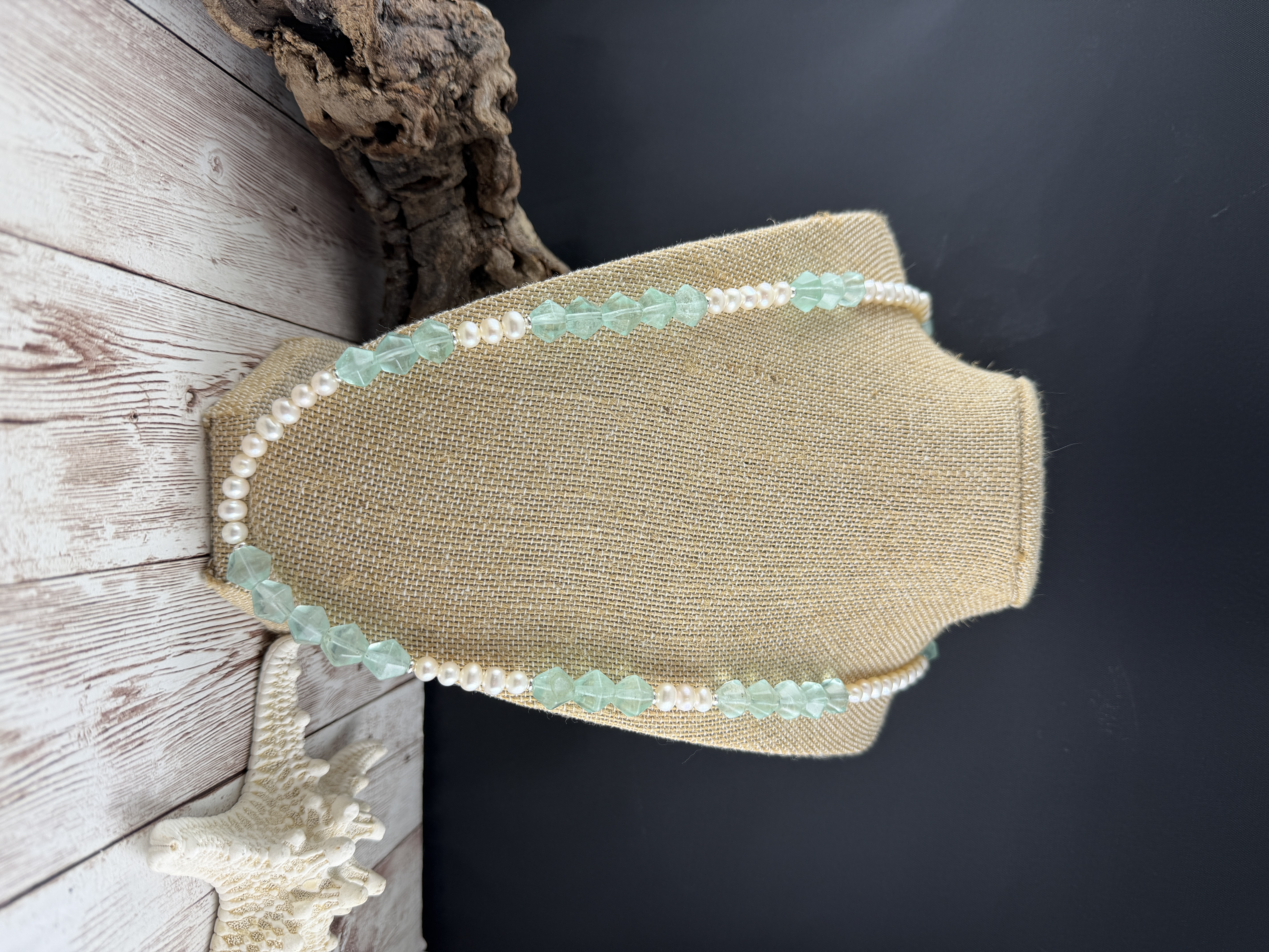 Pearl and Green Fluorite Necklace