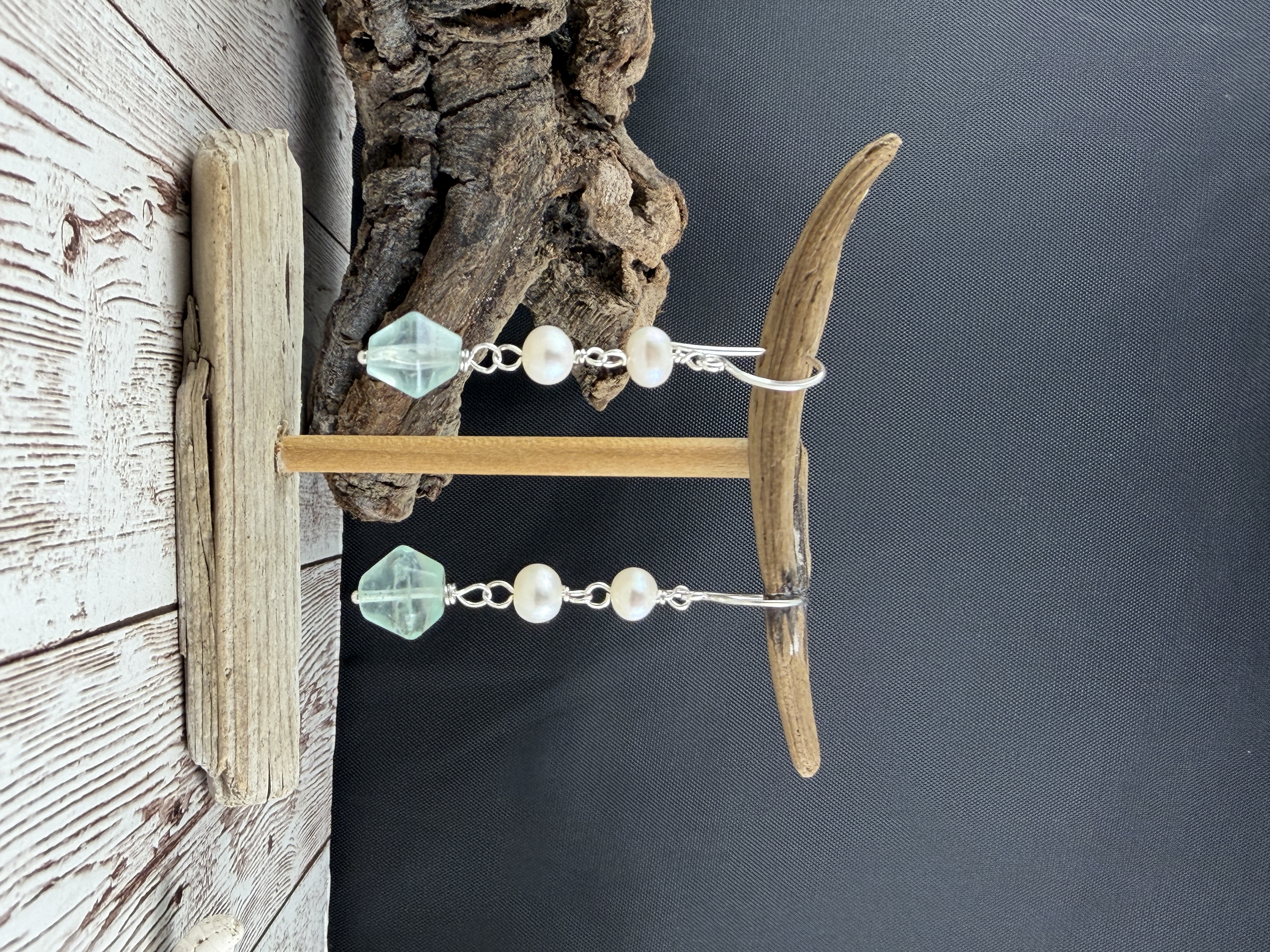 Pearl and Green Fluorite Earrings thumbnail 2