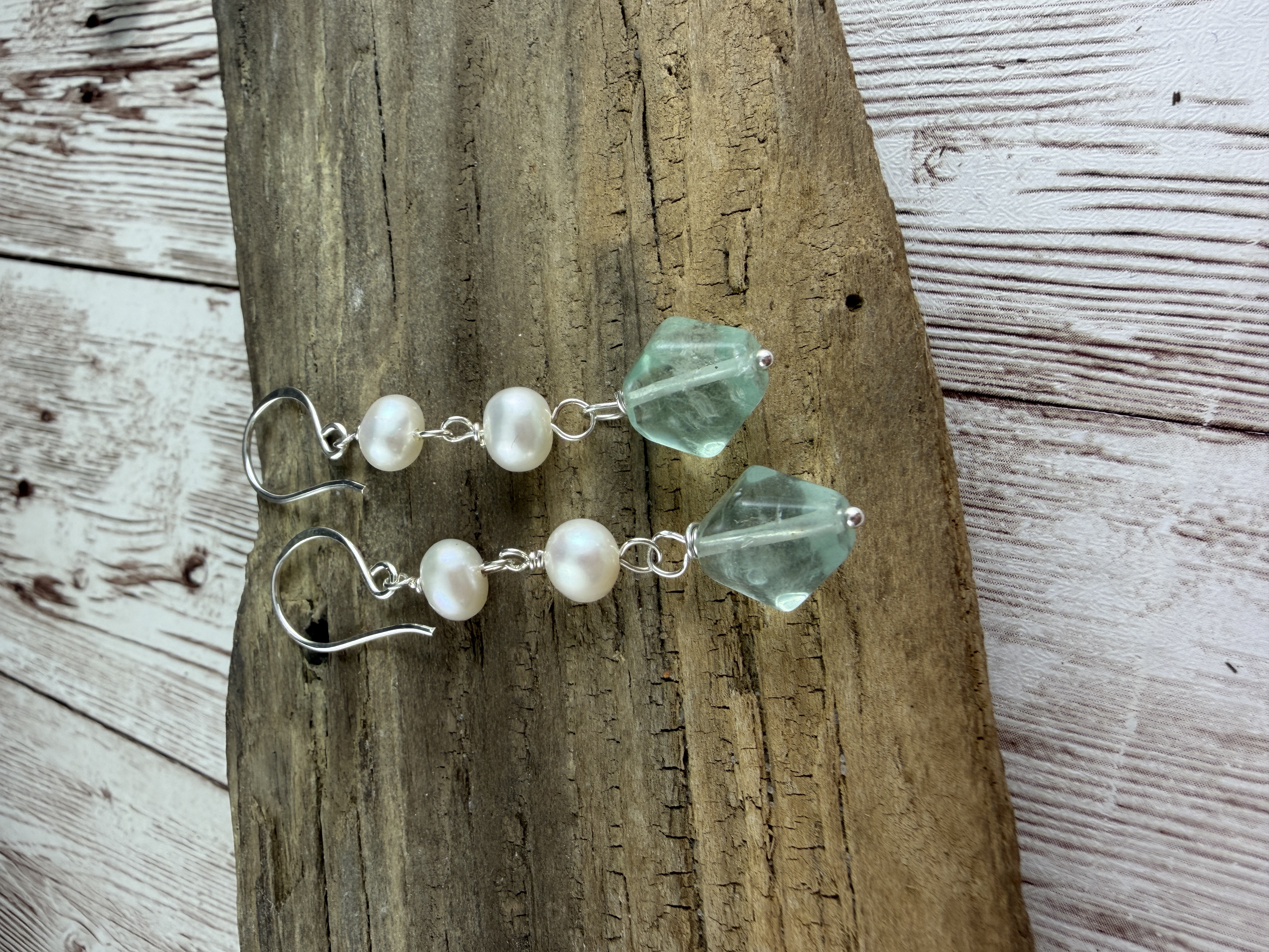 Pearl and Green Fluorite Earrings thumbnail 5